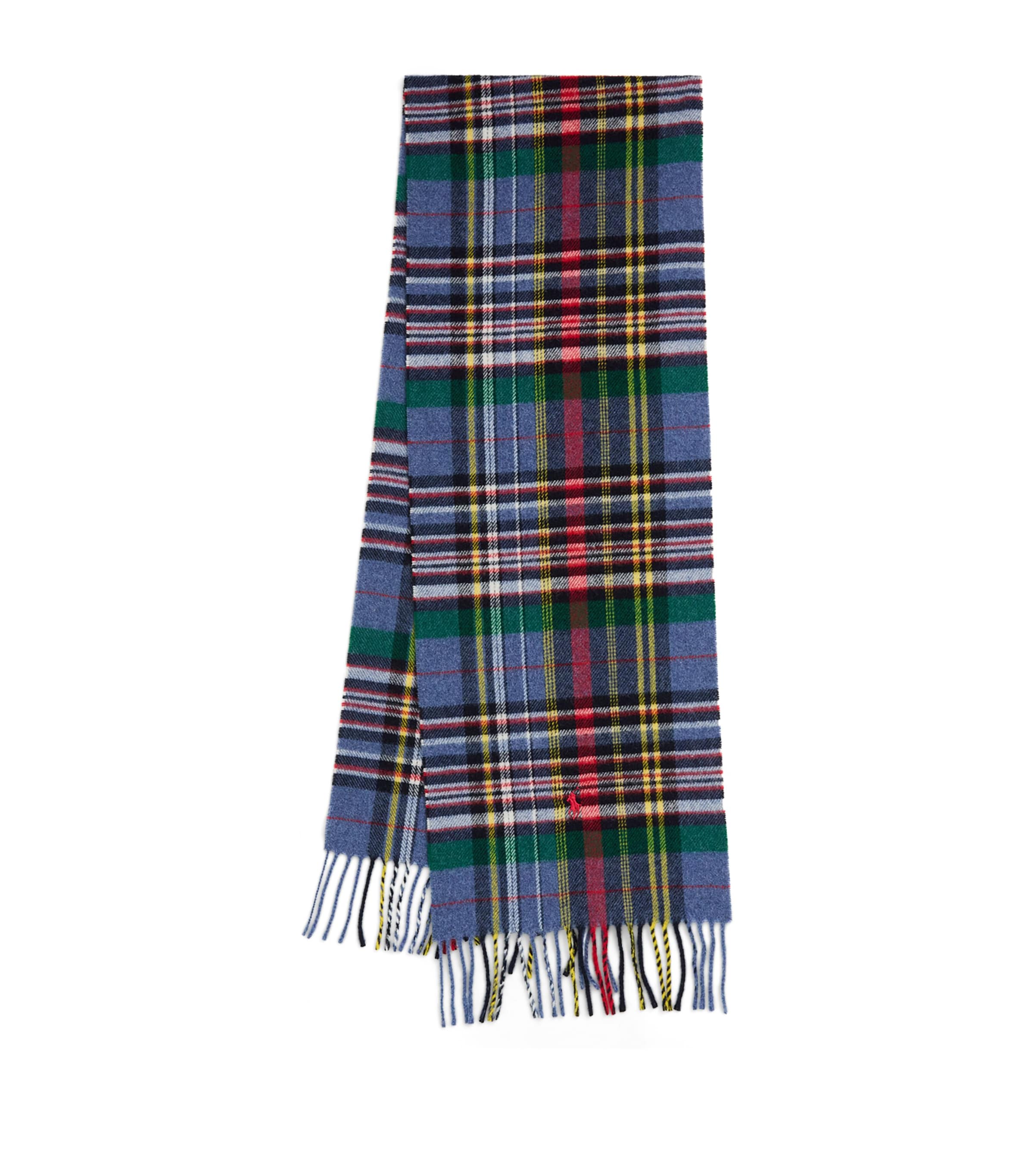 Wool Check Fringed Scarf BLUE Image 1