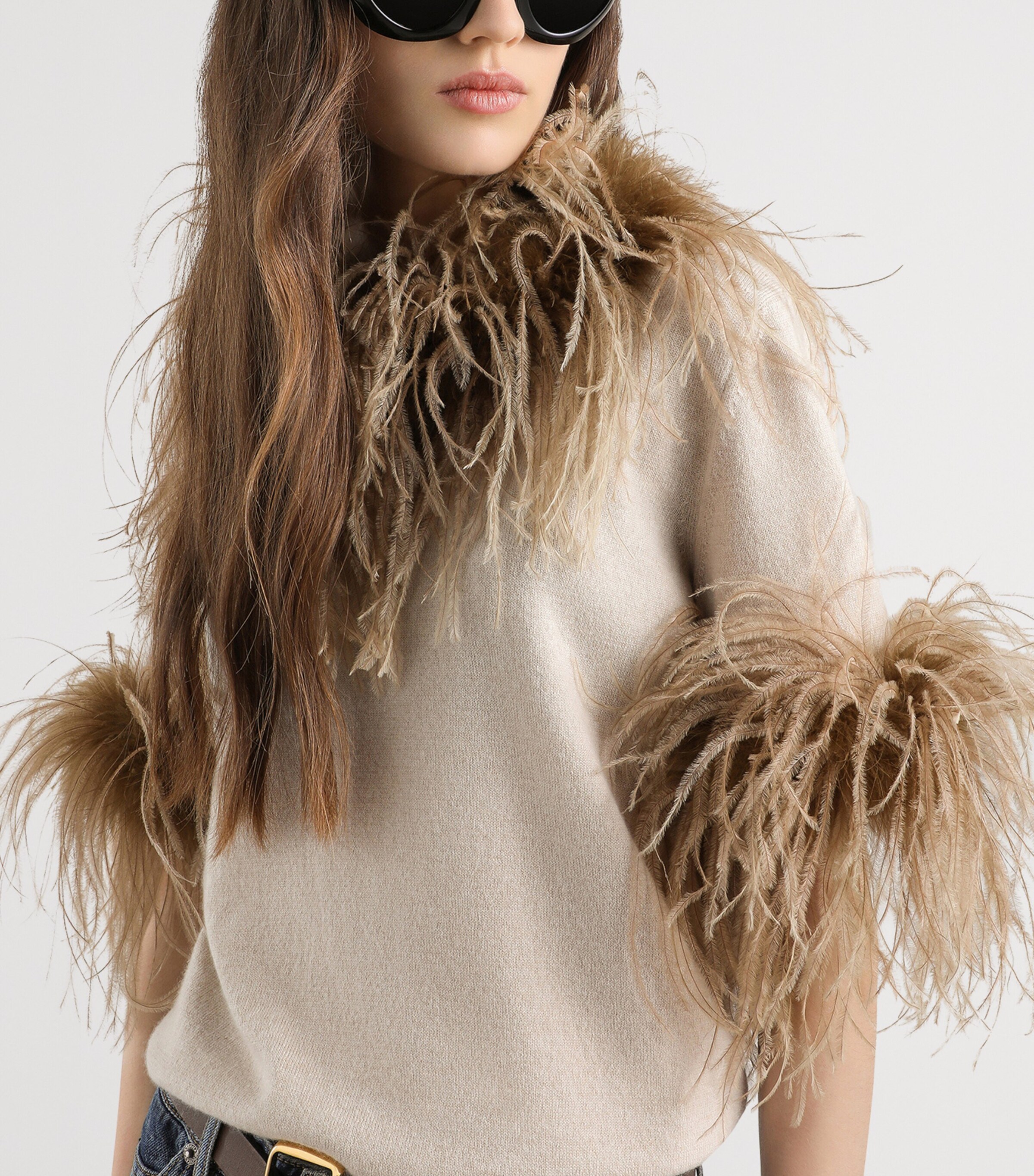 Dolce&Gabbana Womens Cashmere Feather-Trim Sweater Medi Image 4