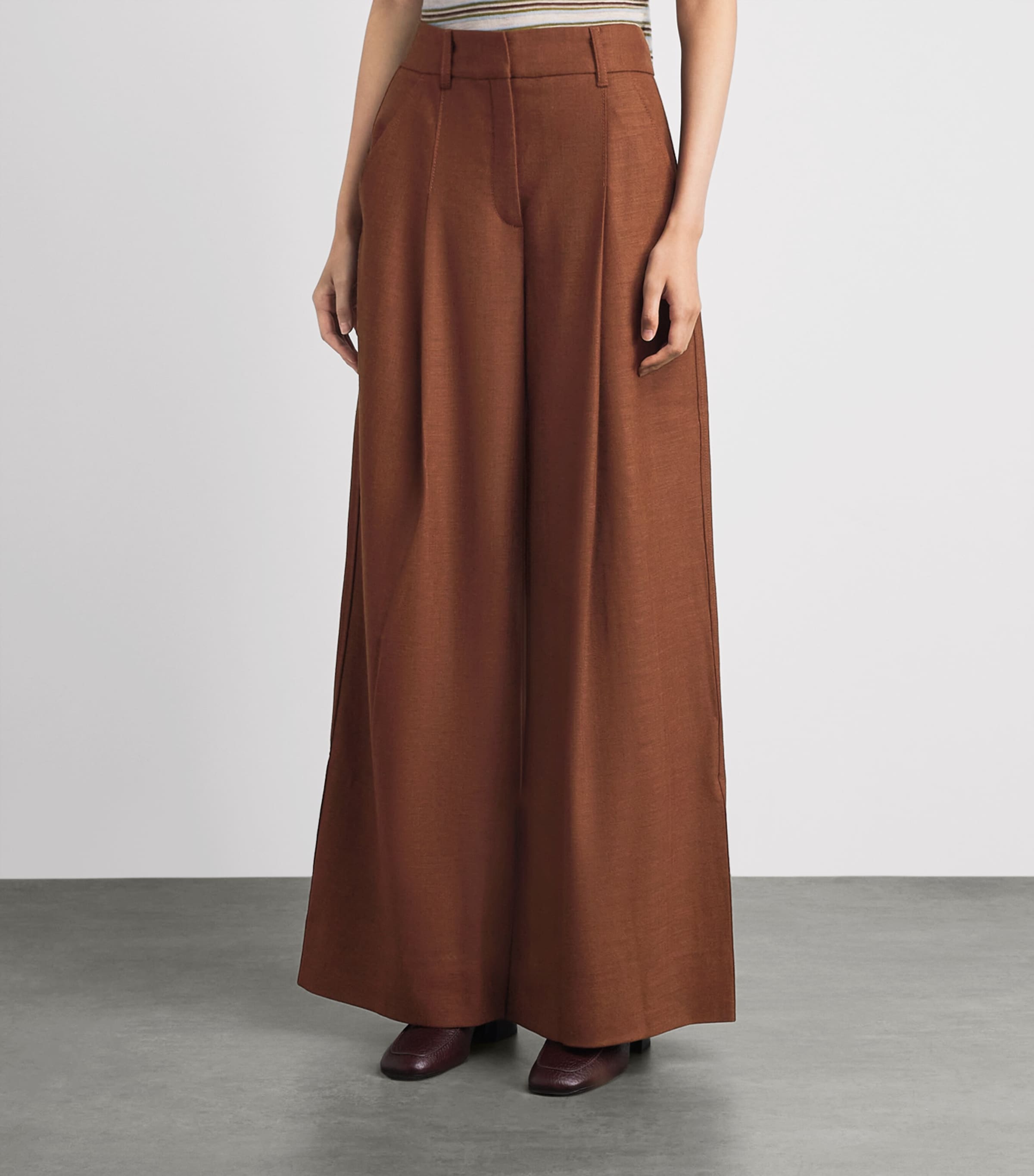 ME+EM Womens Wool-Blend Wide Trousers Pecan Brown Image 4