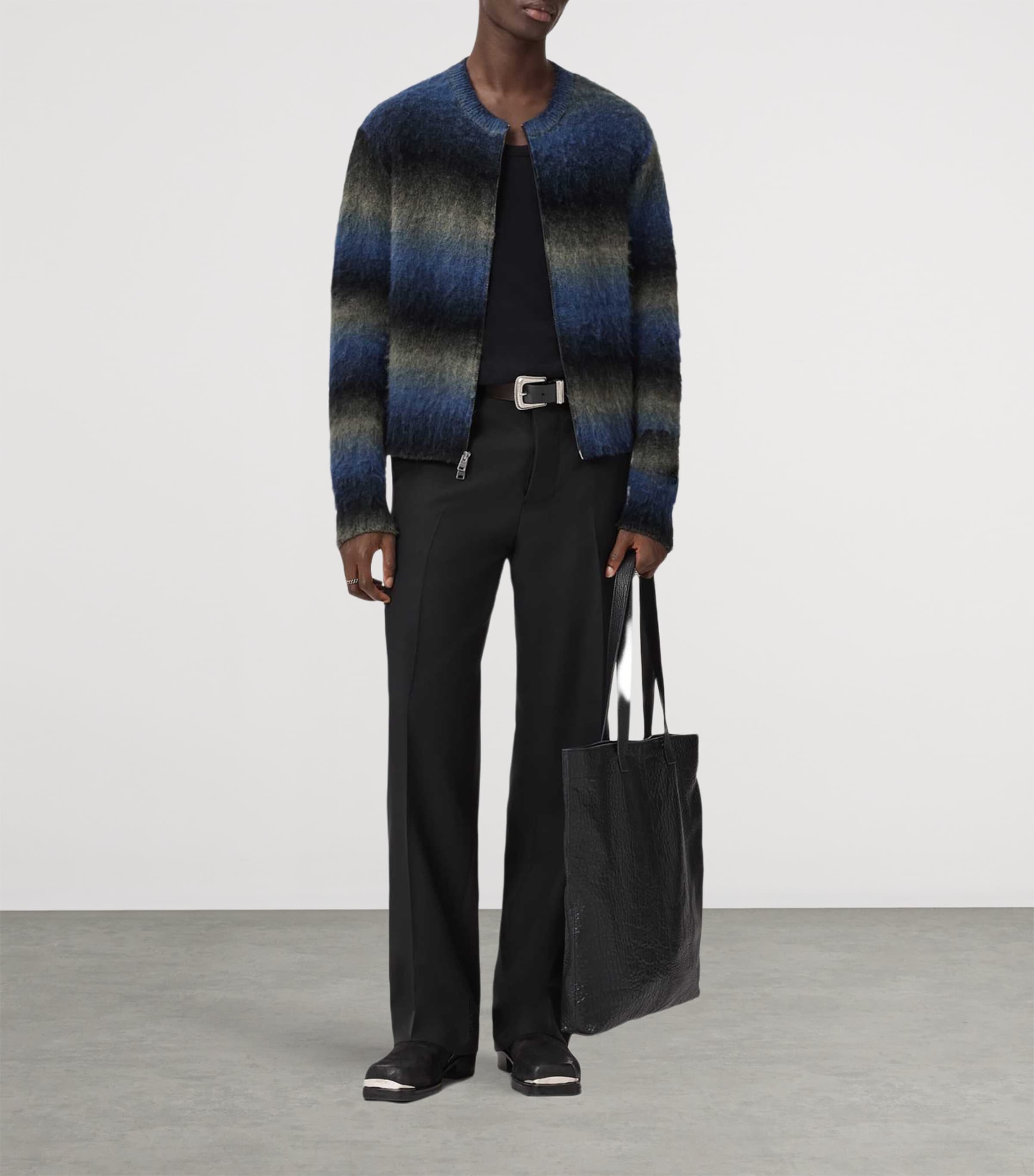 Merino Wool-Blend Halley Cardigan BLUE/GREY/BLACK Image 3