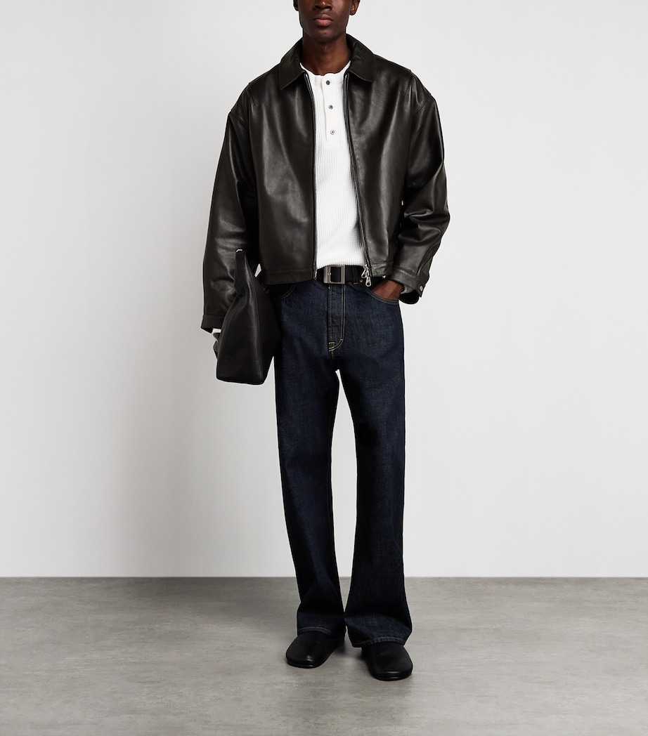 Cole Buxton Mens Leather Bomber Jacket Dark Brown Image 2