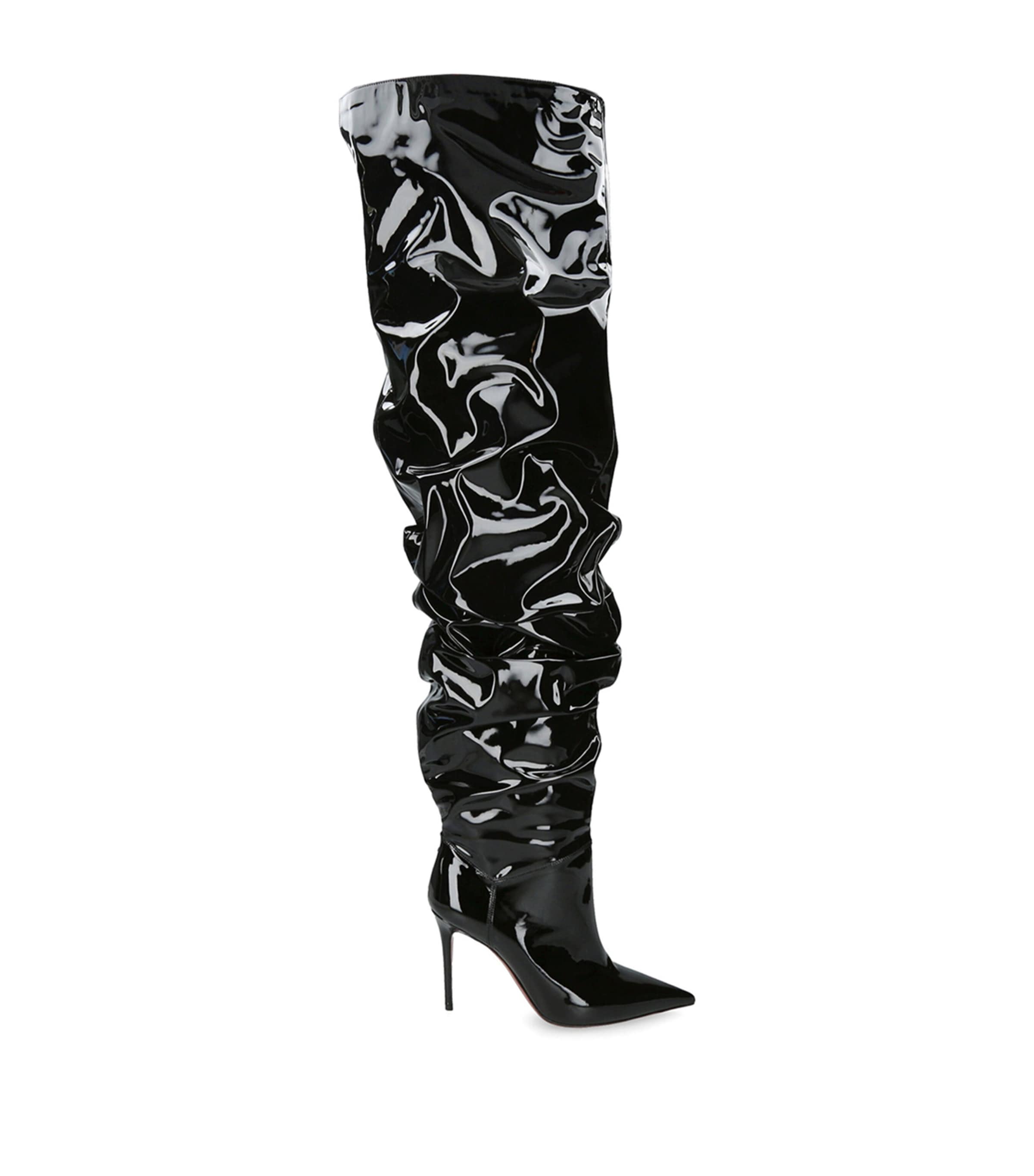 Amina Muaddi Patent Leather Jahleel Thigh-high Boots 95 In Black