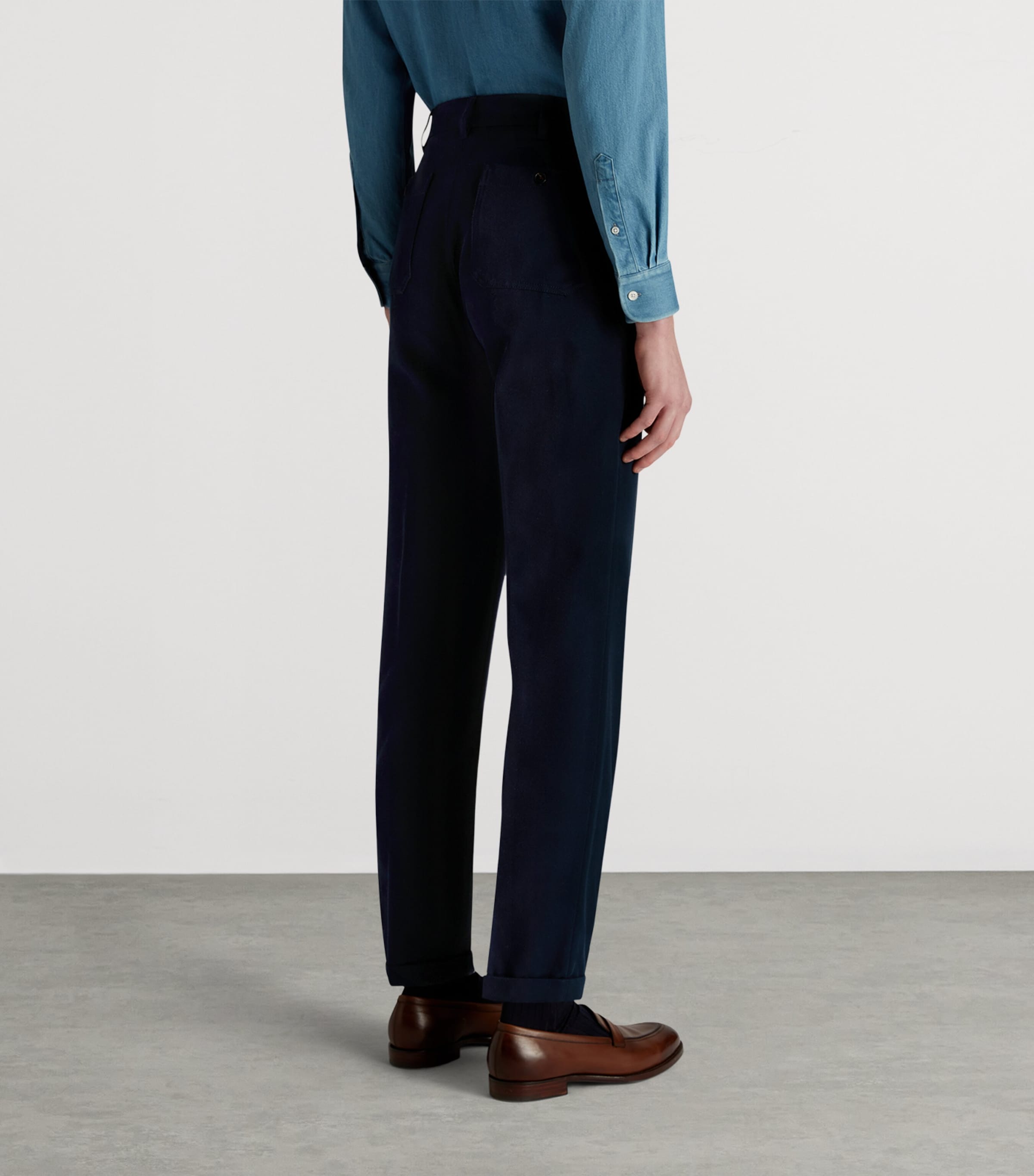 Cotton-Wool Drill Tapered Chinos 416HOUSE NAVY Image 4