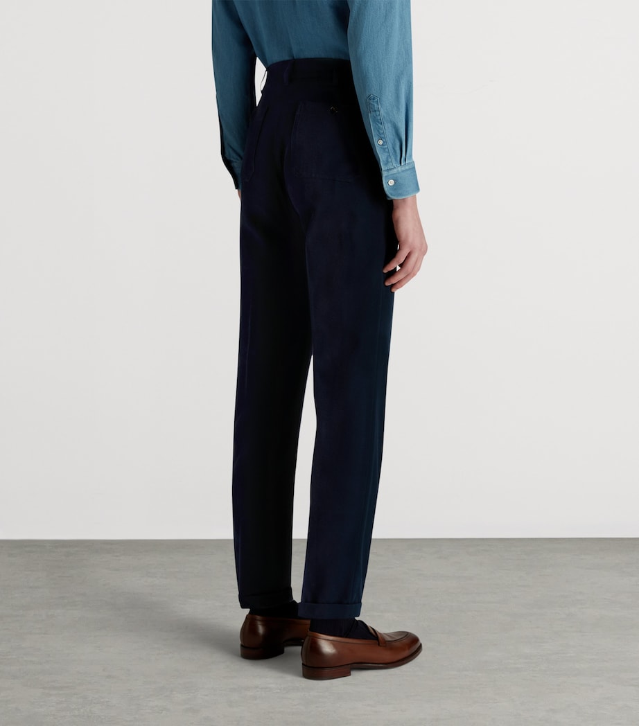 Cotton-Wool Drill Tapered Chinos 416HOUSE NAVY Image 4
