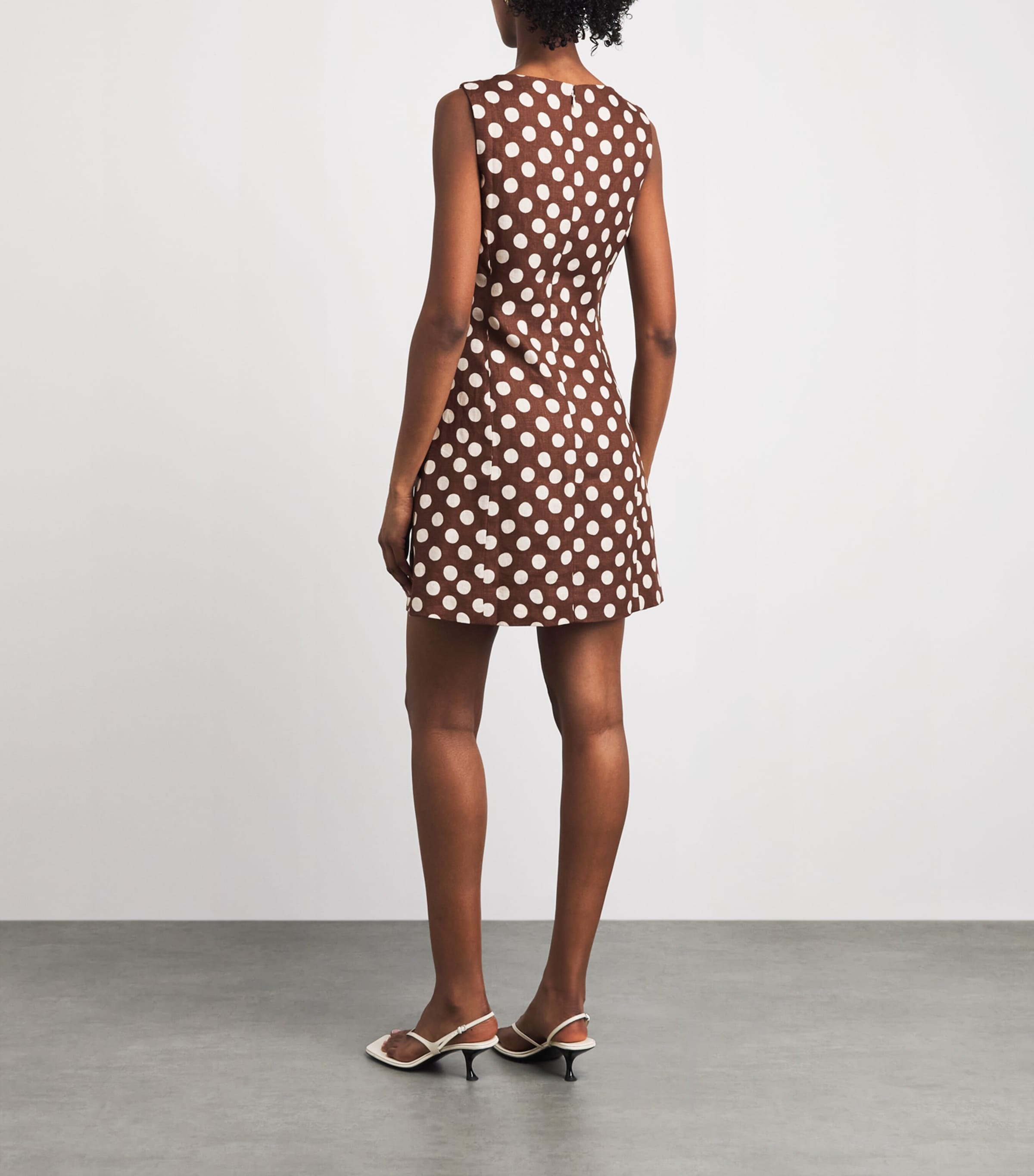 FAITHFULL Womens Linen Polka-Dot Lydie Mini Dress Cioccolato Dot Image 4