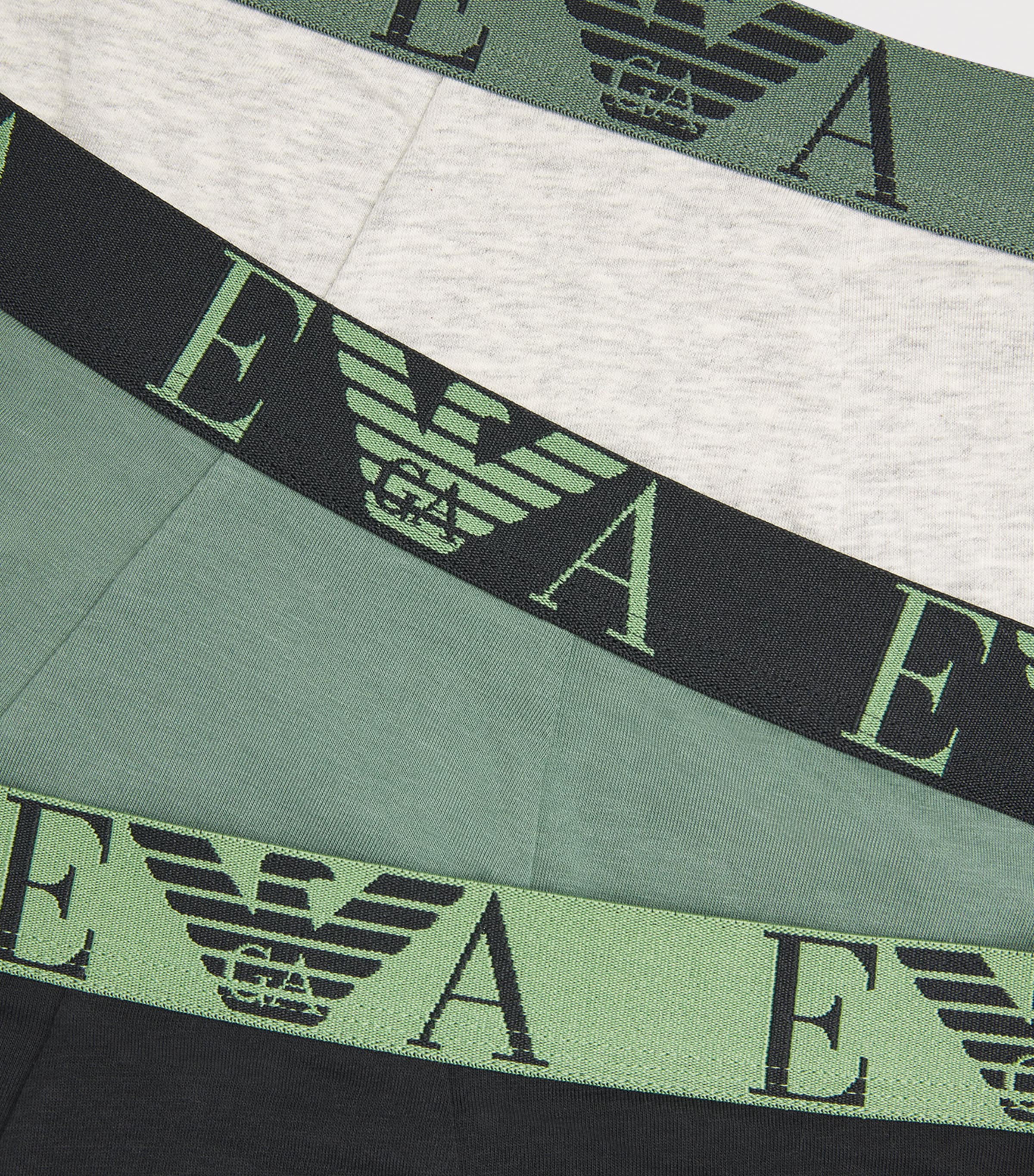 Emporio Armani Mens Stretch-Cotton Eagle Monogram Trunks (Pack of 3) Green/blk Image 5