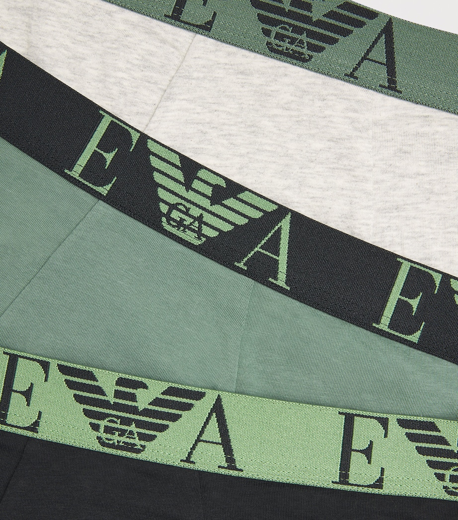 Emporio Armani Mens Stretch-Cotton Eagle Monogram Trunks (Pack of 3) Green/blk Image 5