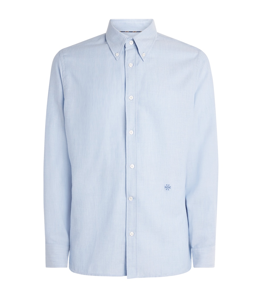 Jacob Cohën Mens Cotton-Cashmere Batavian Twill Embroidered Shirt Azure Image 1
