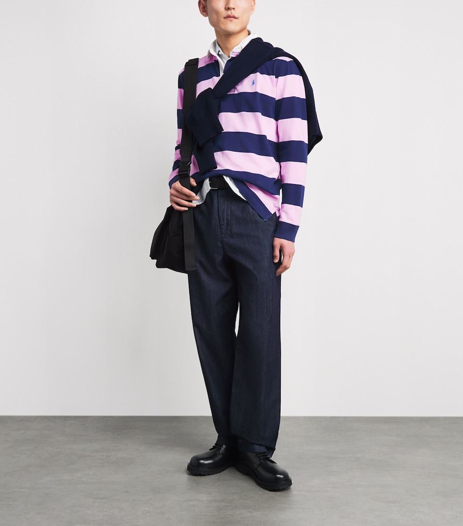 Polo Ralph Lauren Mens Cotton Stripe Polo Pony Rugby Shirt Carmel Pnk/nwprt Nvy Image 2