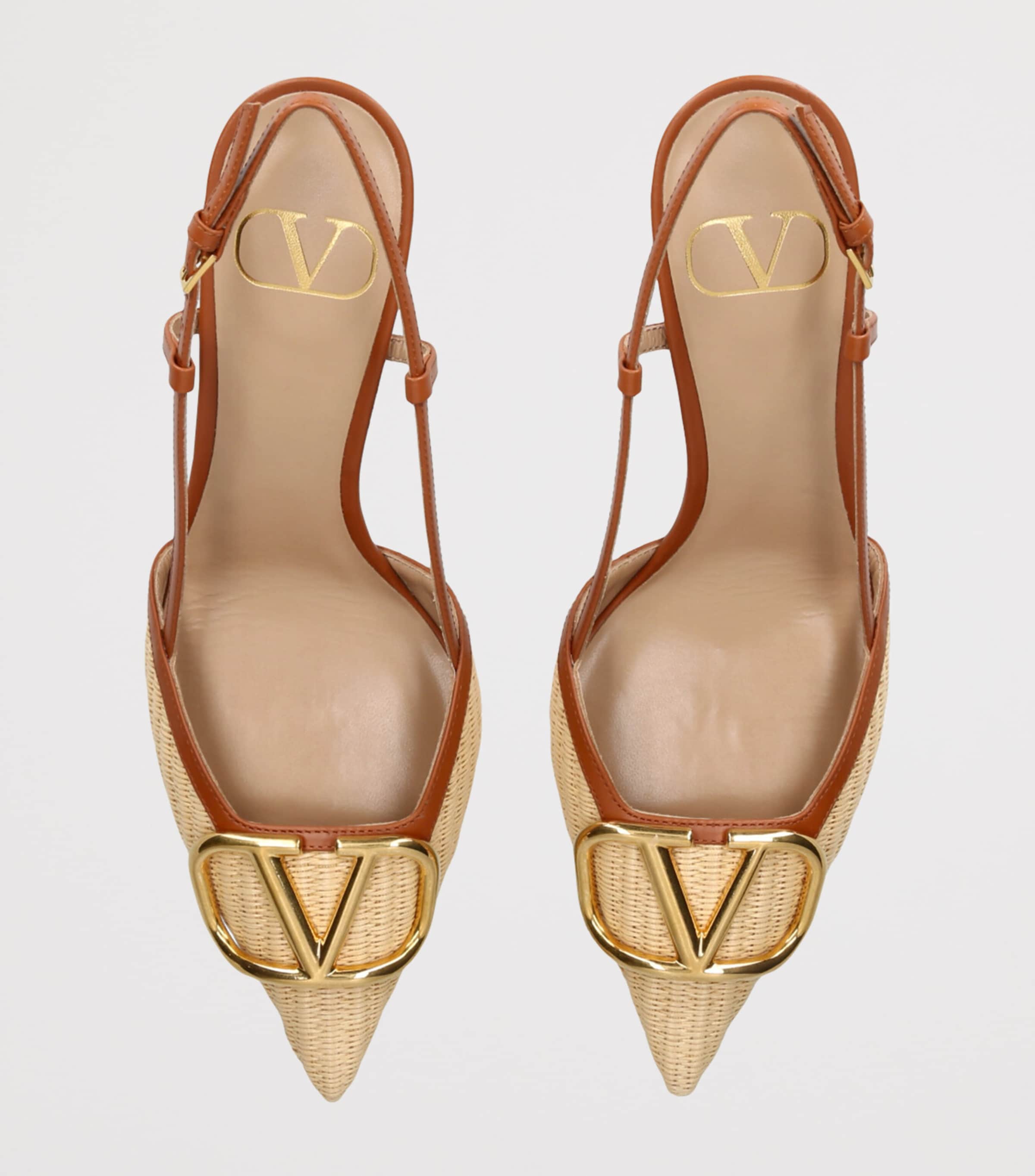 Valentino Garavani Raffia VLogo Slingback Pumps 80 Beige Comb Image 4