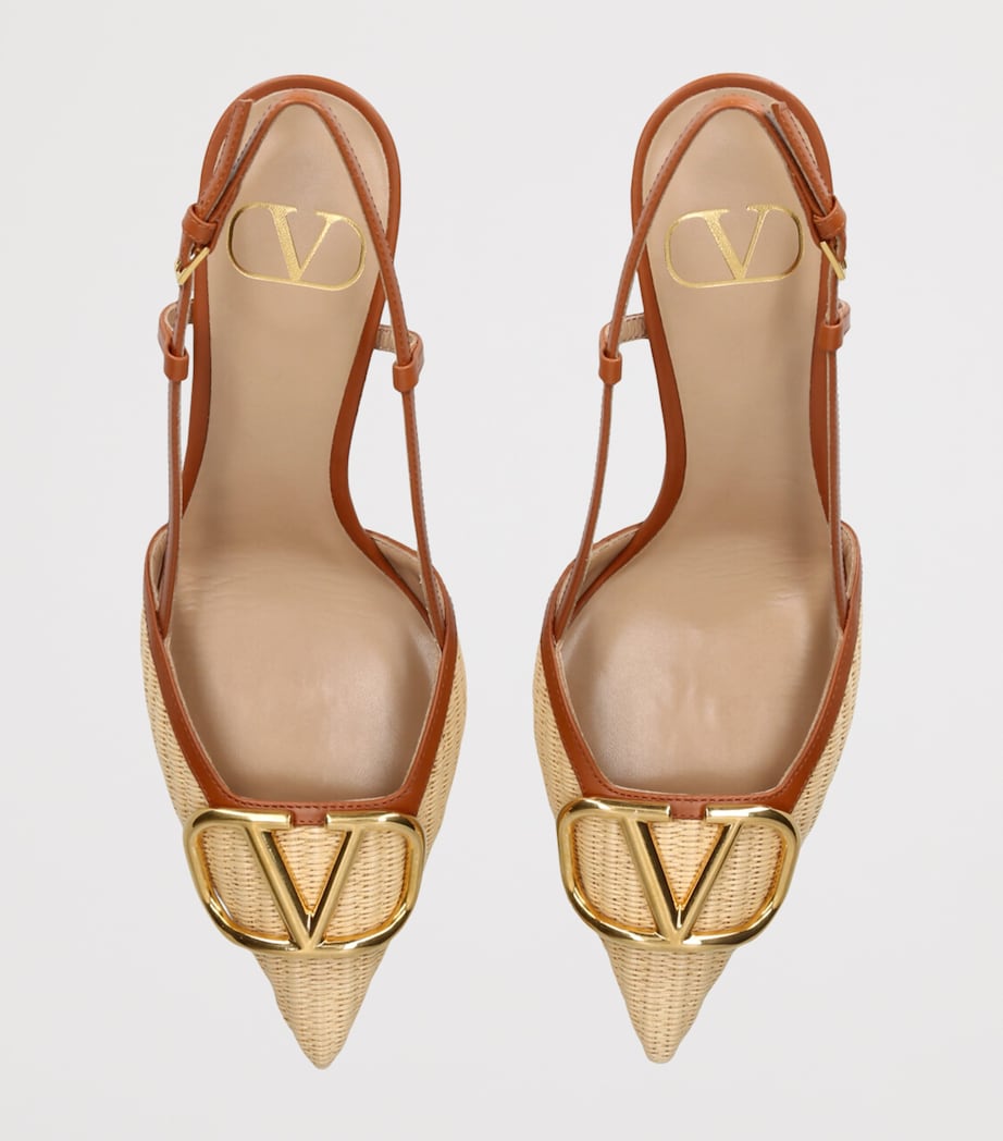 Valentino Garavani Raffia VLogo Slingback Pumps 80 Beige Comb Image 4