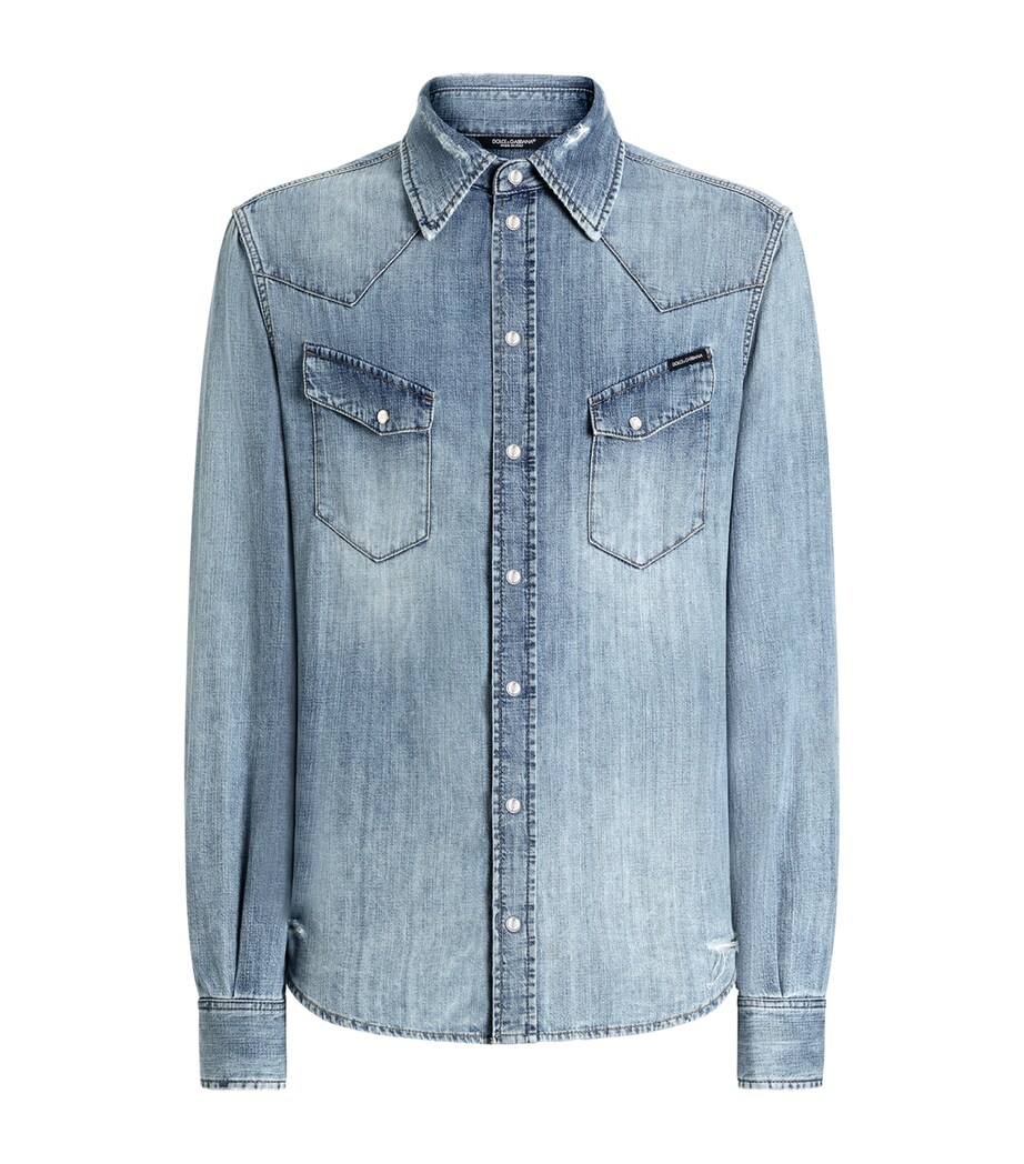 Dolce&Gabbana Mens Distressed Denim Shirt Combined Colo Image 1