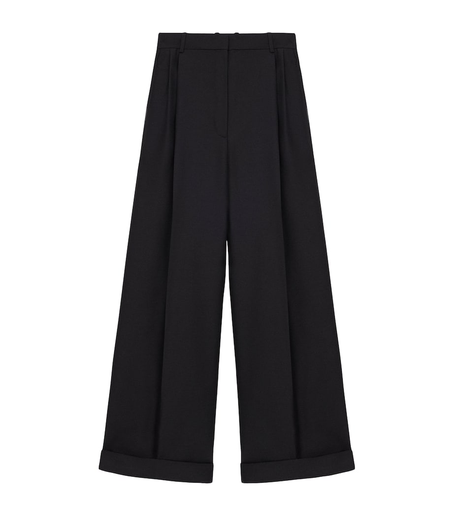 Wool-Silk Wide-Leg Trousers BLACK Image 1