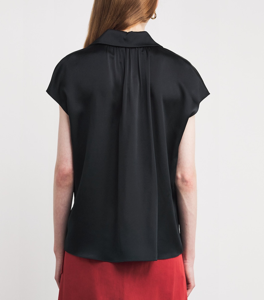 Ruched-Back Button-Up Blouse 001BLK-BLACK Image 4