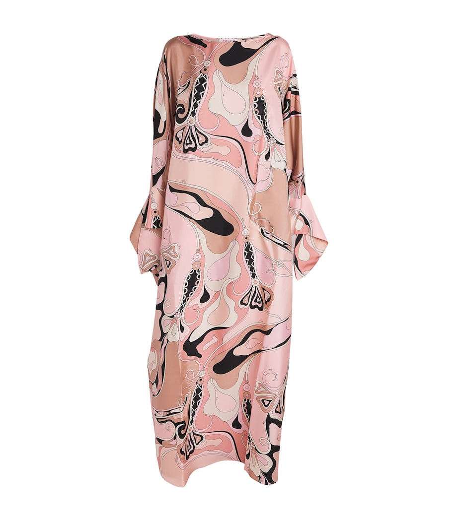 Silk Orchidee Print Maxi Kaftan 023 NUDE Image 1