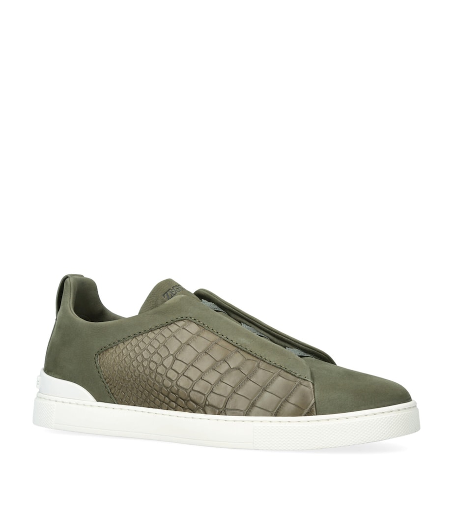 Crocodile Leather Triple Stitch SECONDSKIN Sneakers GREEN Image 3