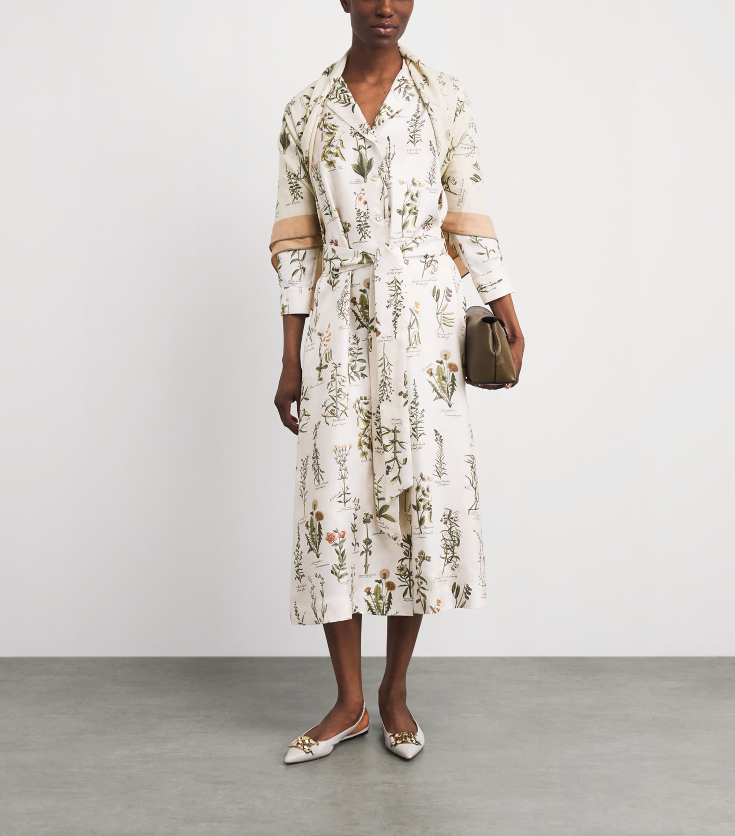 Colombo Womens Silk Floral Print Midi Shirt Dress Herbs Print Col.sand Image 2