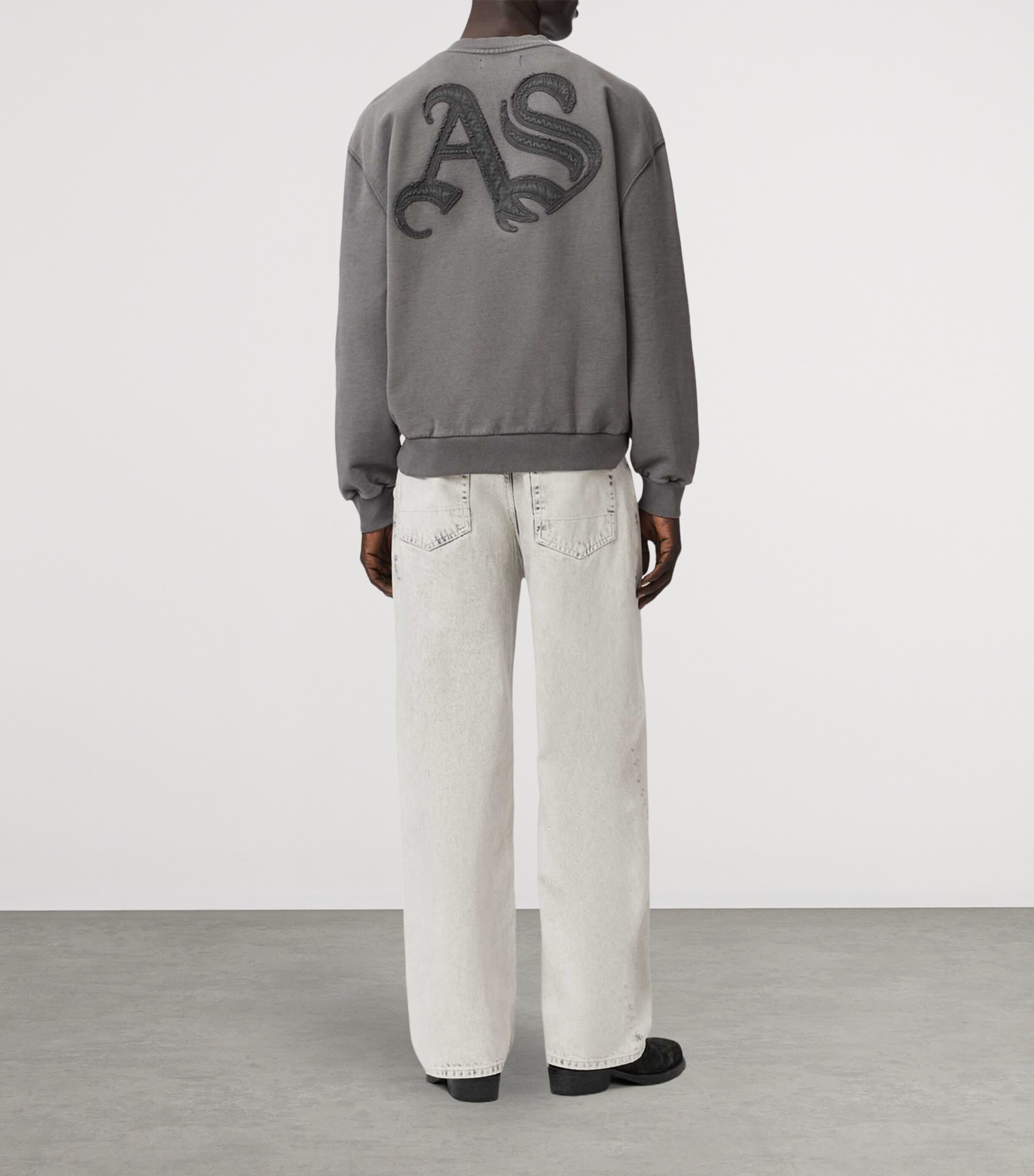 AllSaints Mens Lenny Lux Wide-Leg Jeans Washed Grey Image 7