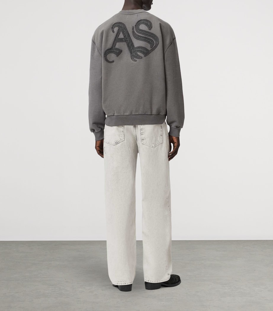 AllSaints Mens Lenny Lux Wide-Leg Jeans Washed Grey Image 7