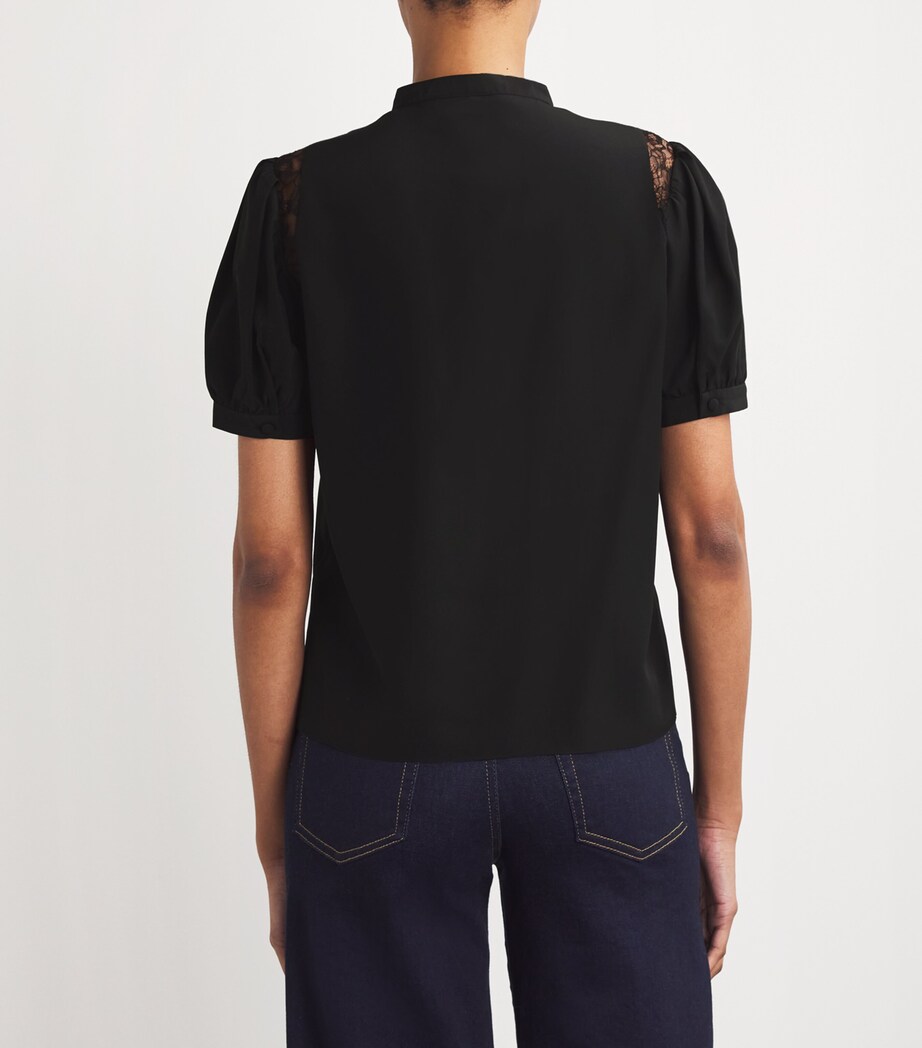 FRAME Womens Silk Lace-Shoulder Blouse Black Image 4