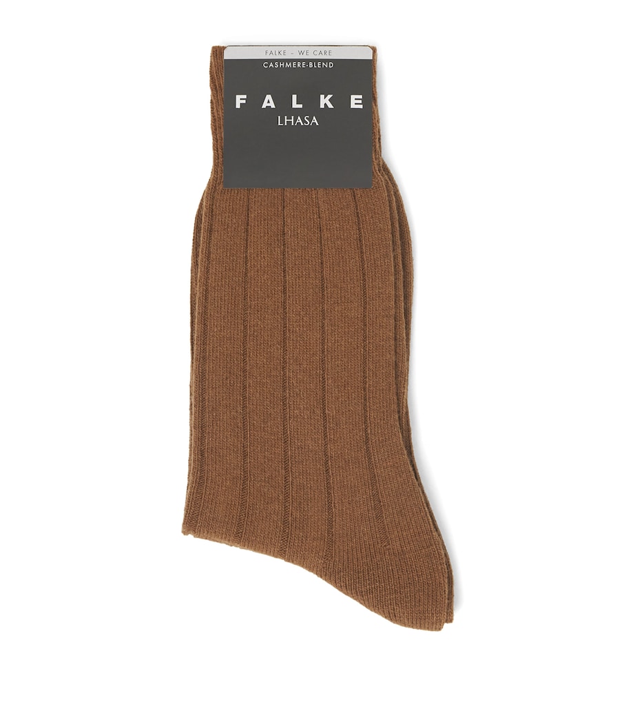 Falke Mens Wool-Cashmere Blend Lhasa Ribbed Socks Cappucino Image 1