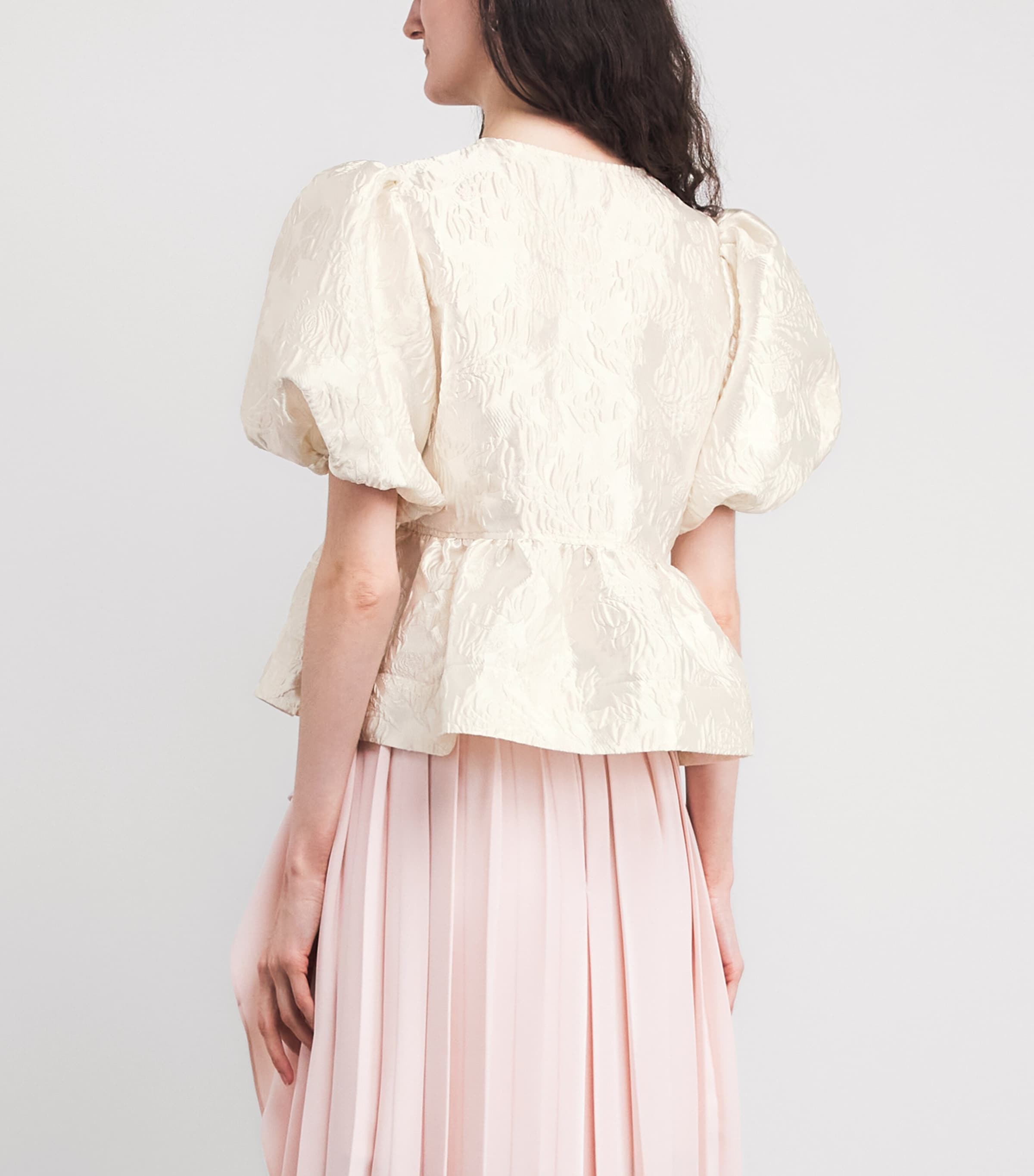 Satin Jacquard Peplum Blouse 135 EGRET Image 4