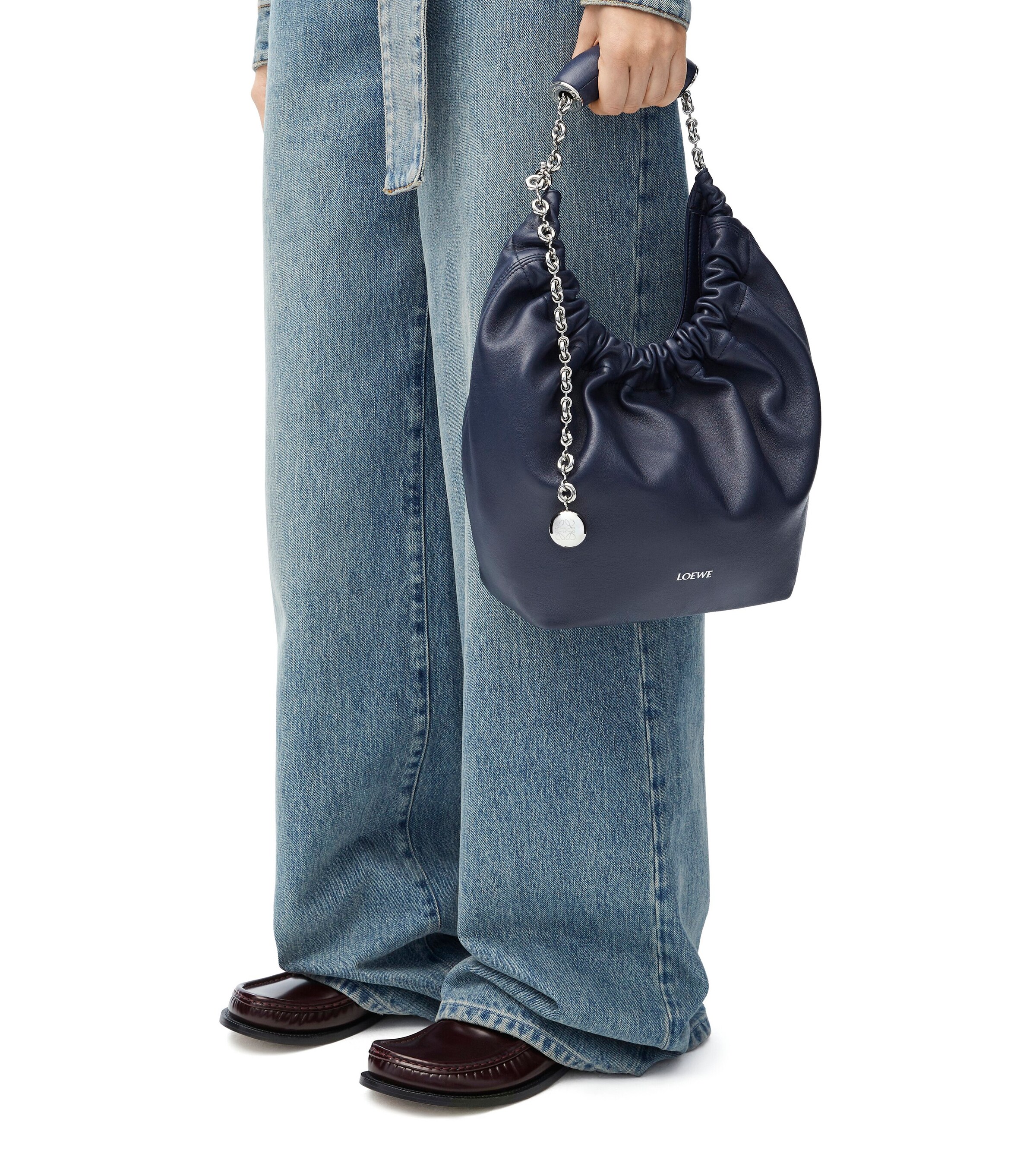 Small Leather Squeeze Top-Handle Bag ABYSS BLUE Image 11