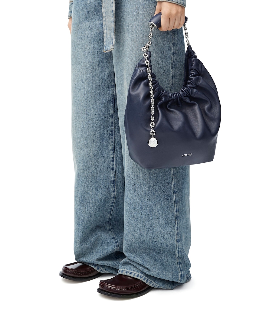Small Leather Squeeze Top-Handle Bag ABYSS BLUE Image 11