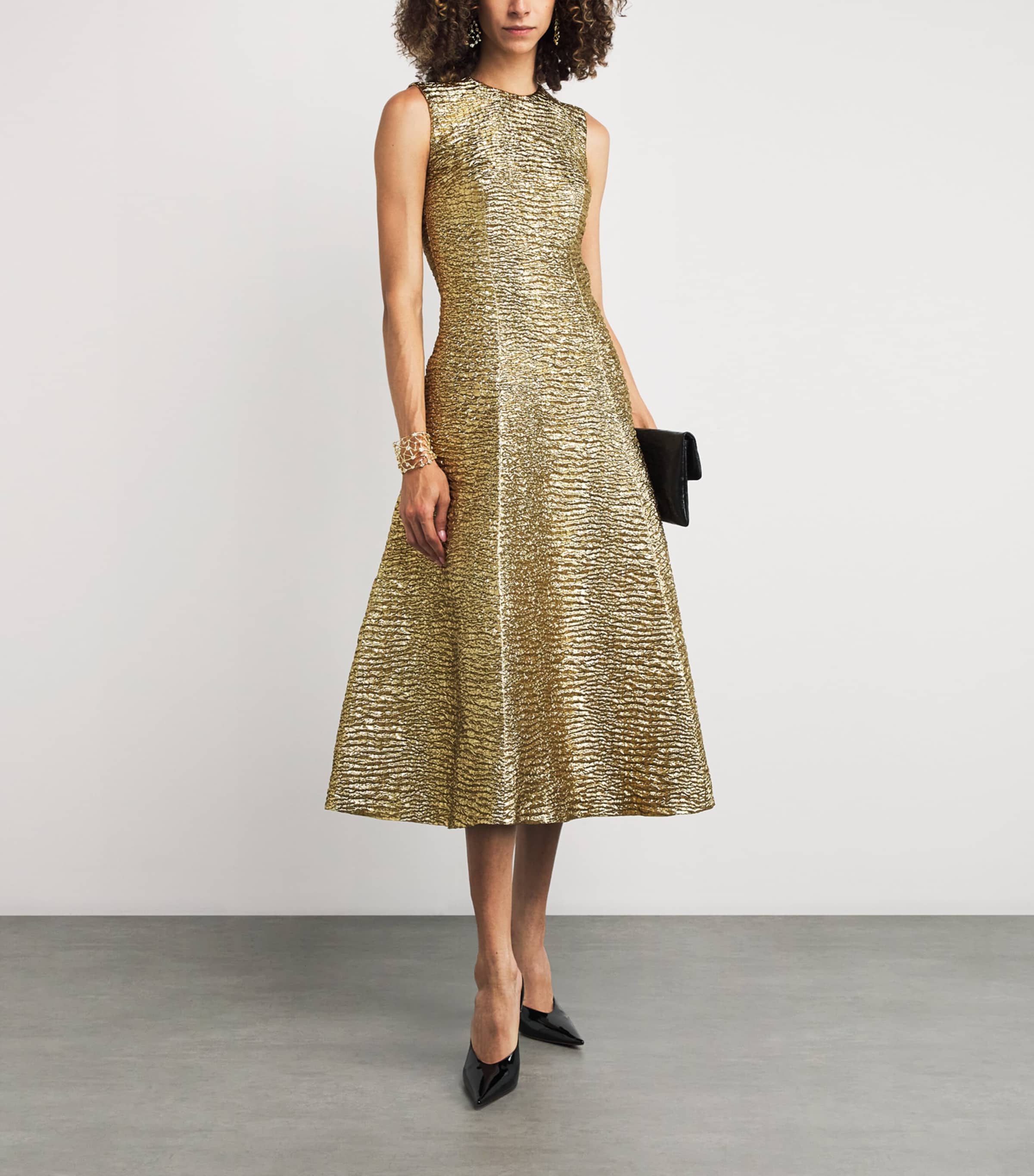 Metallic Seersucker Mara Midi Dress GOLD Image 2