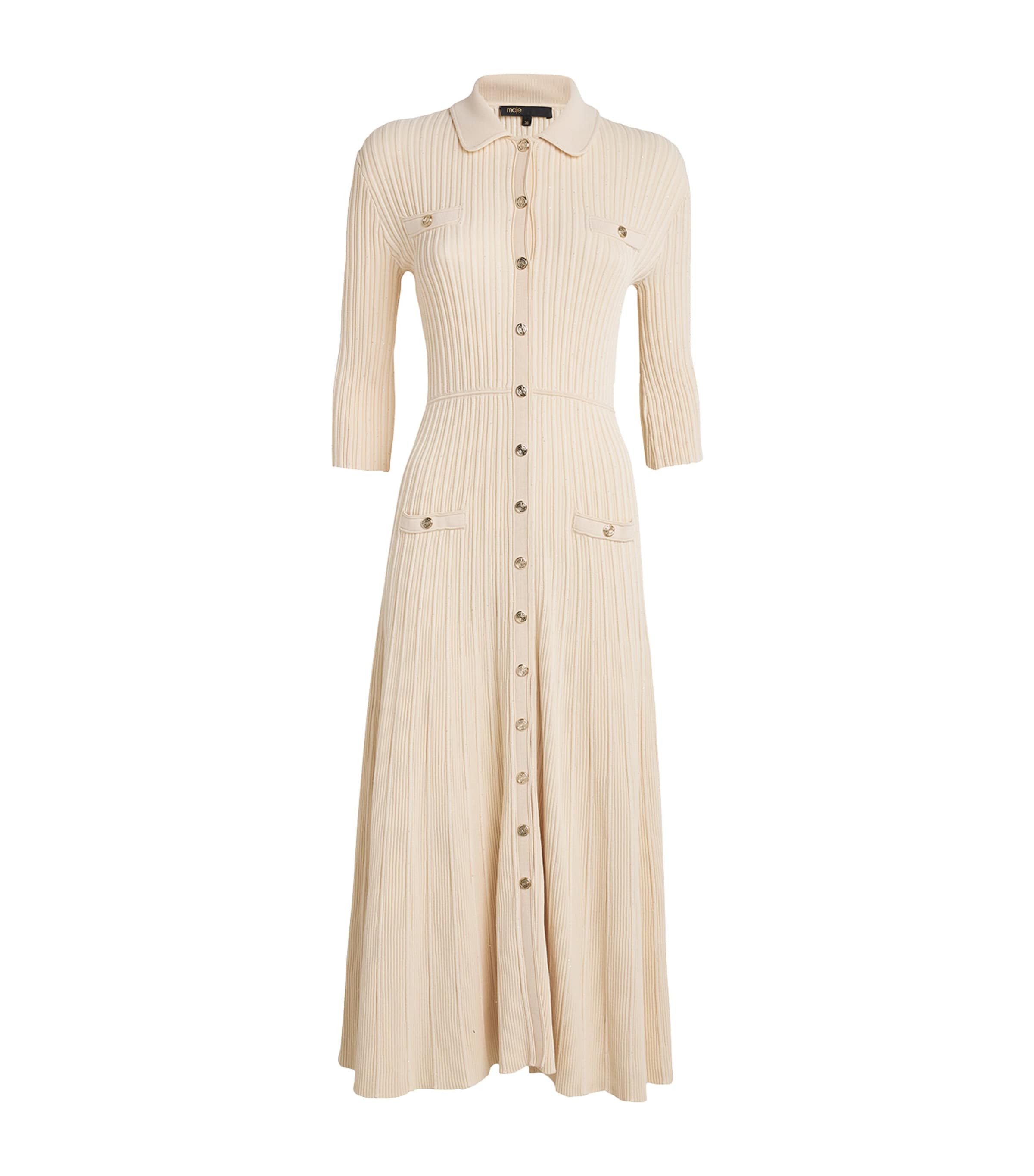 Maje Sequin Knit Midi Dress In Neutral