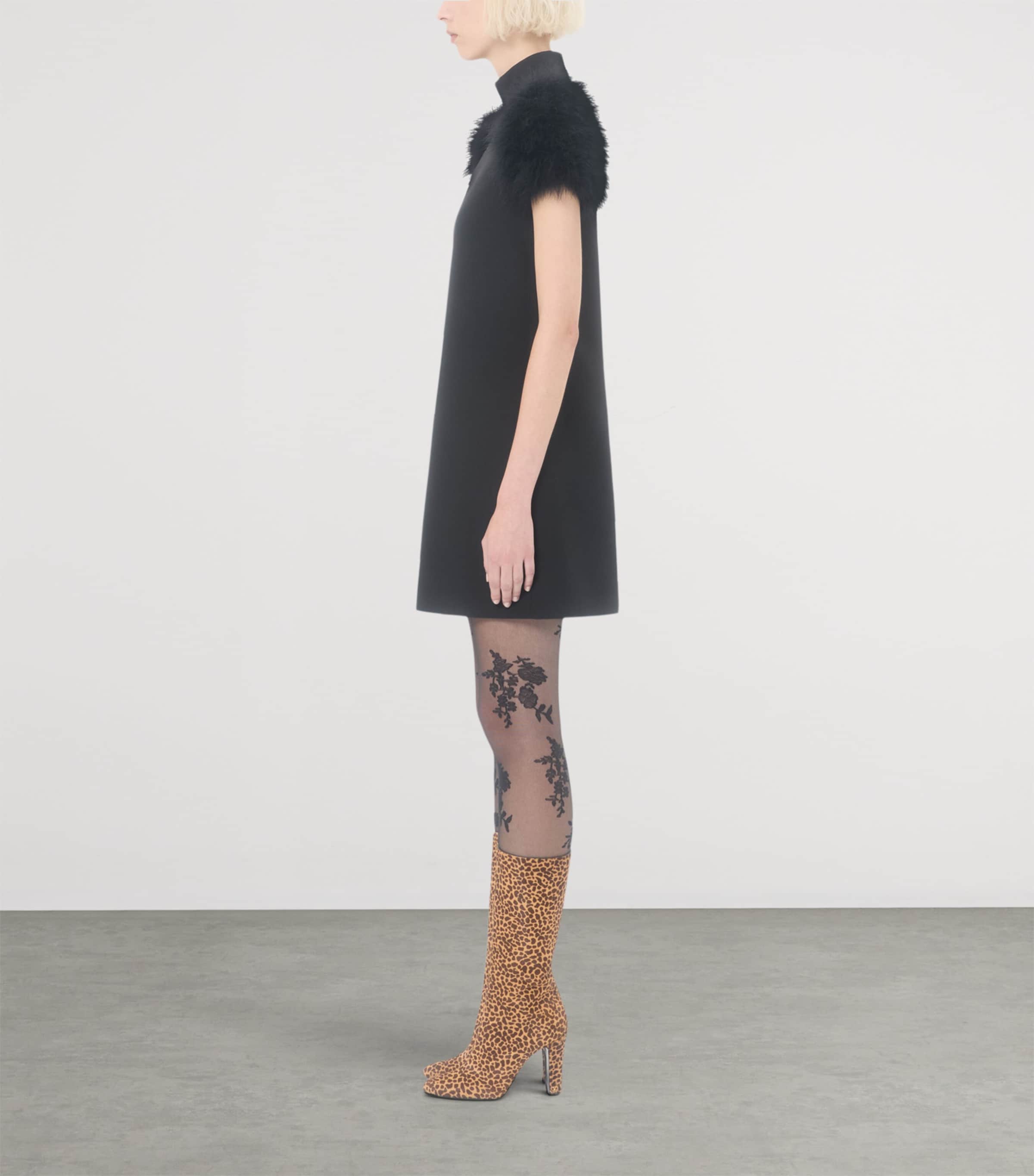 Crepe Feather-Trim Mini Dress 0NO Image 3