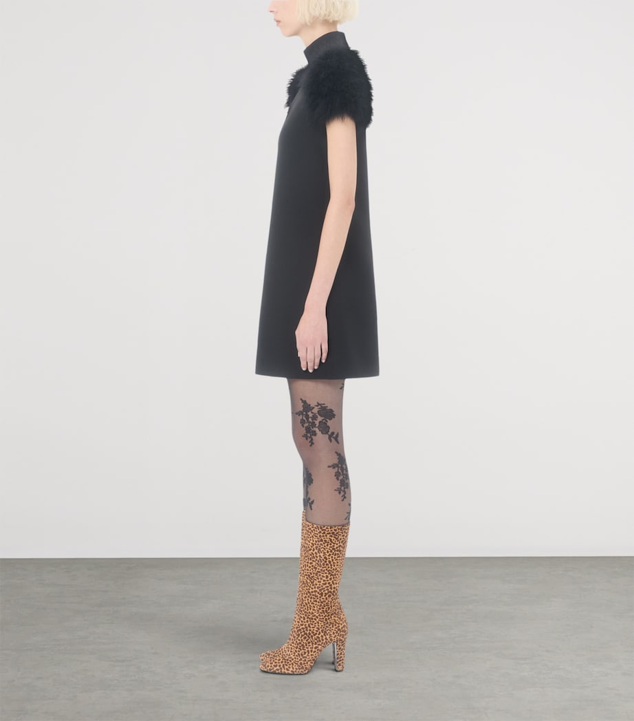 Crepe Feather-Trim Mini Dress 0NO Image 3