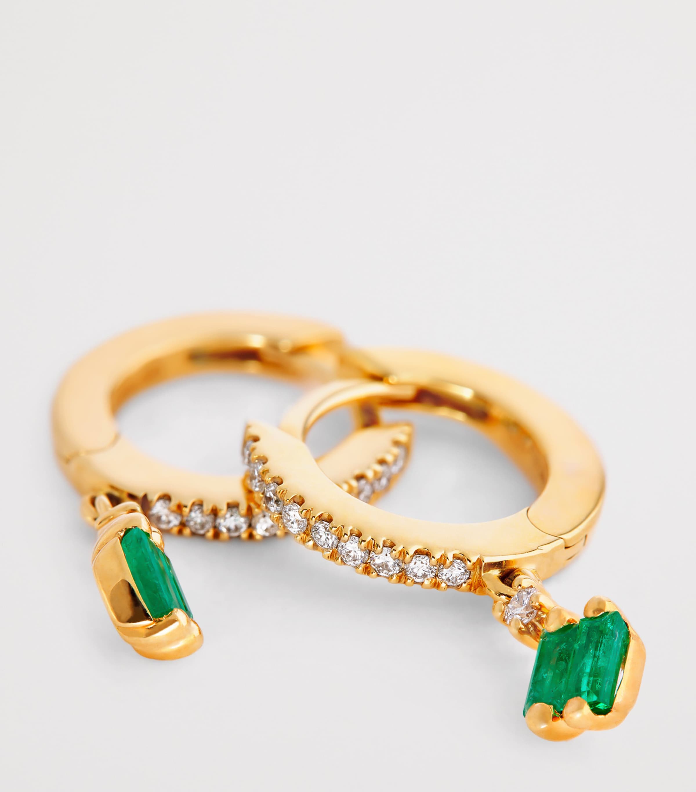 Yellow Gold, White Diamond and Emerald Bold Drop Earrings 18K YG/EMER Image 6