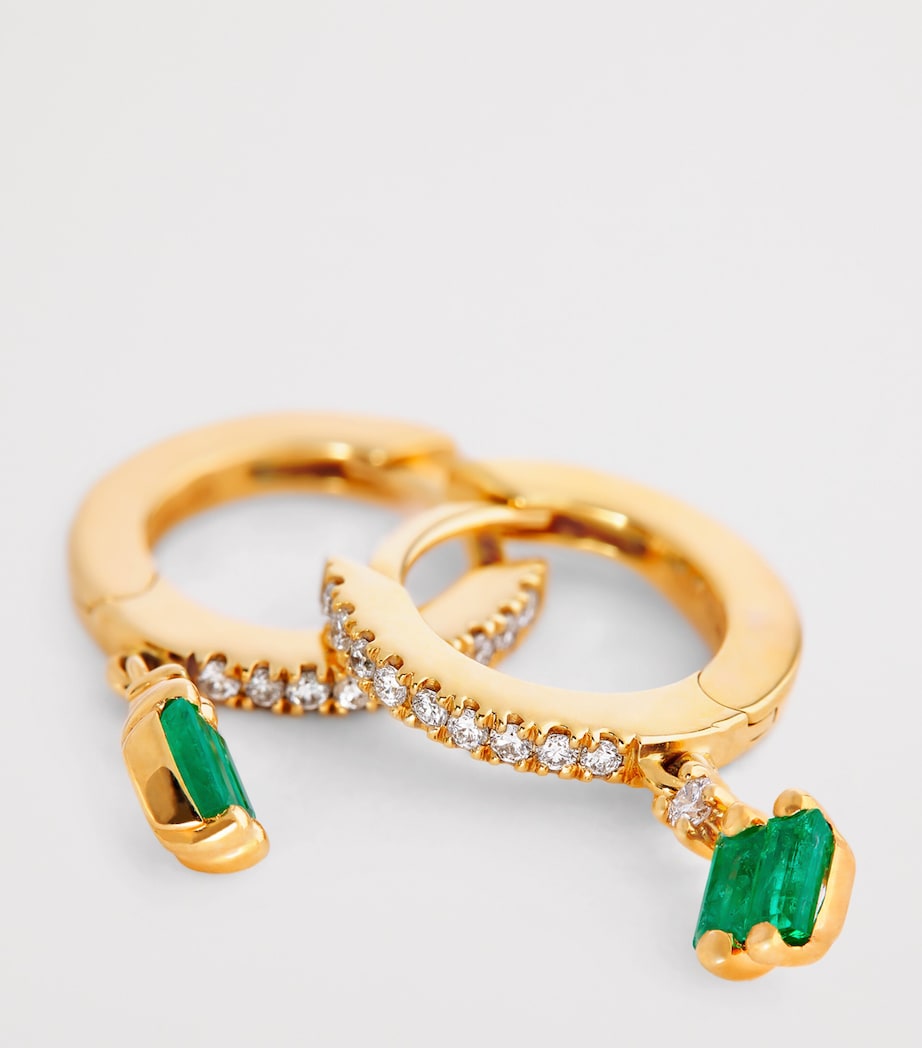 Yellow Gold, White Diamond and Emerald Bold Drop Earrings 18K YG/EMER Image 6