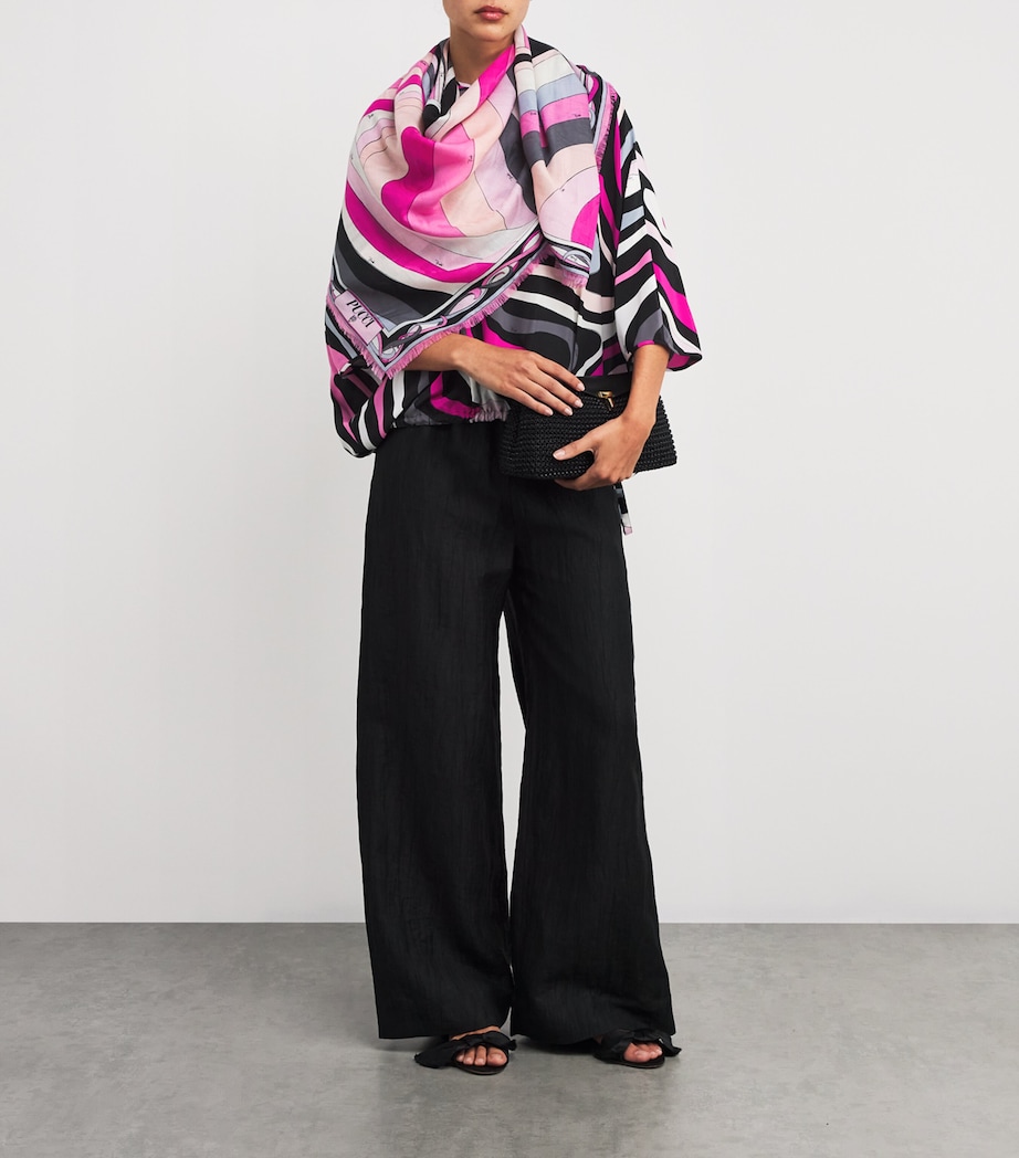 Wool-Silk Iride Print Pashmina 001 NERO/FUXIA Image 2