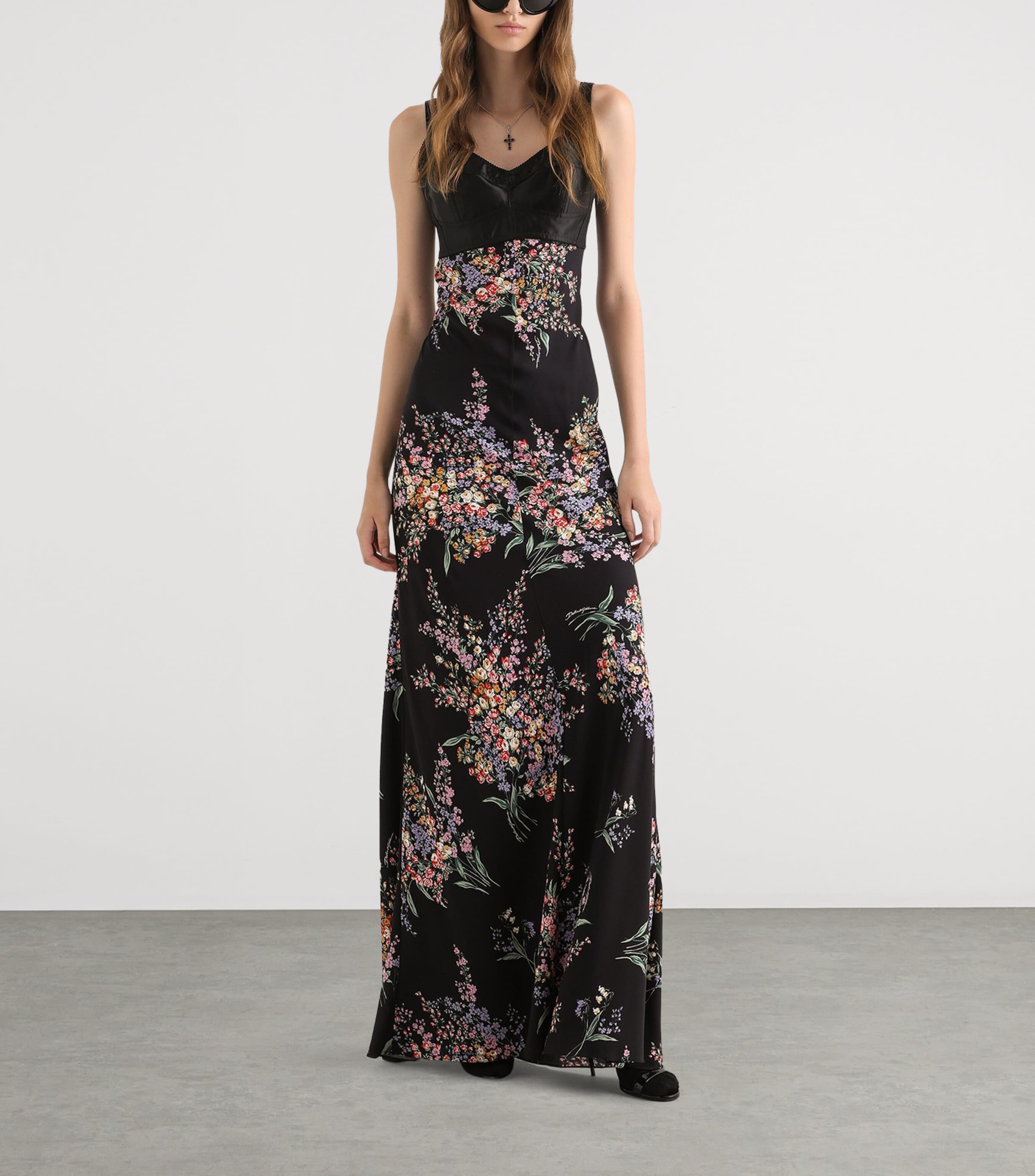 Dolce&Gabbana Womens Silk-Blend Floral Maxi Dress Mazz Image 2