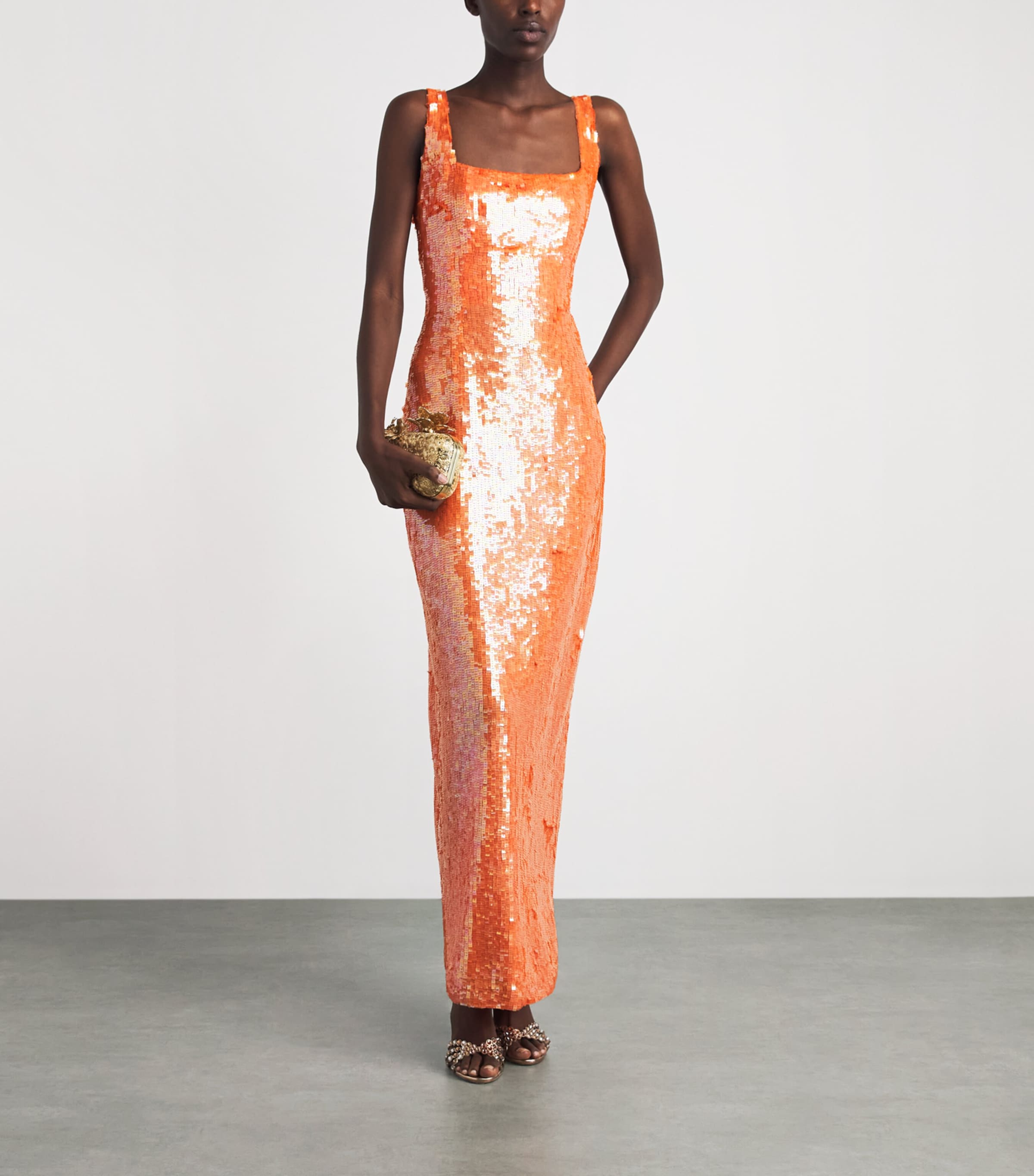 Rachel Gilbert Womens Sequin Kayla Column Gown Orange Image 2