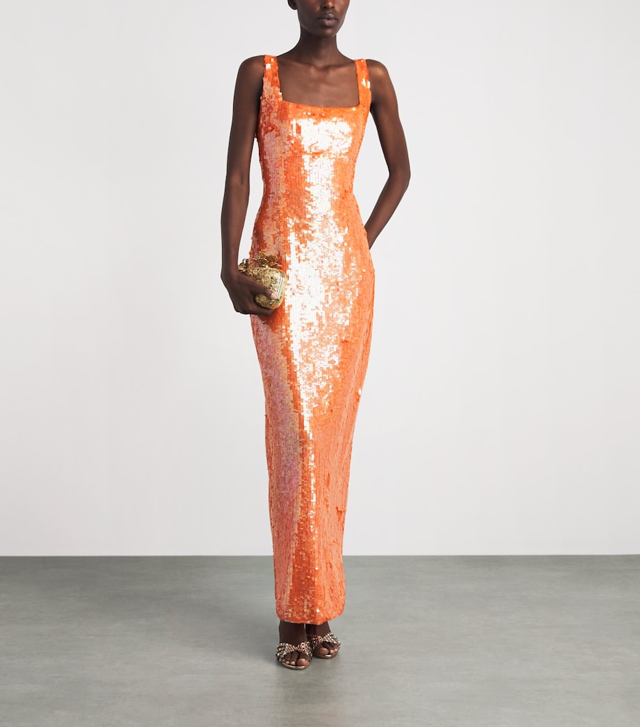 Rachel Gilbert Womens Sequin Kayla Column Gown Orange Image 2