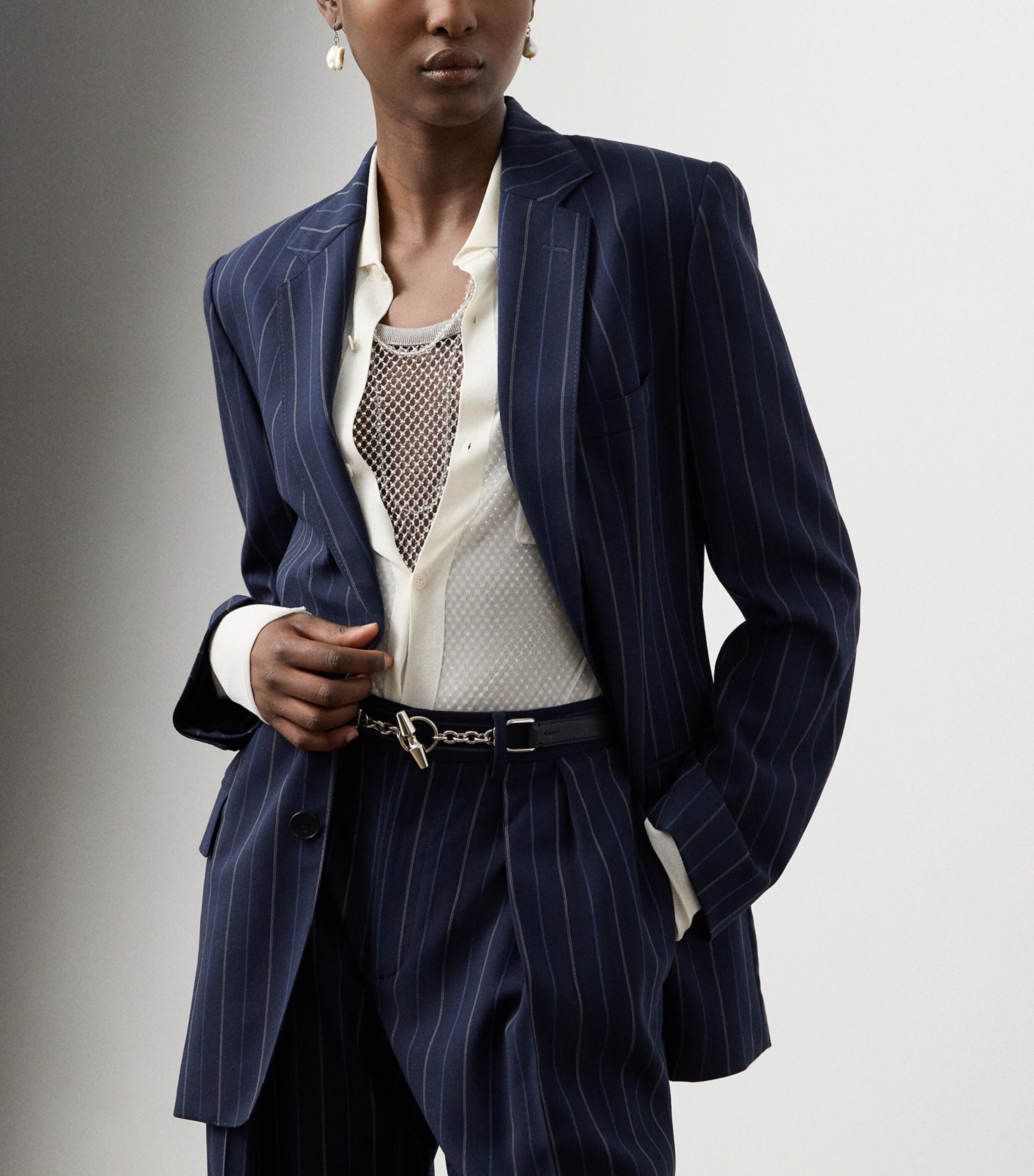 Wool Pinstripe Marcy Blazer NAVY-410 Image 4