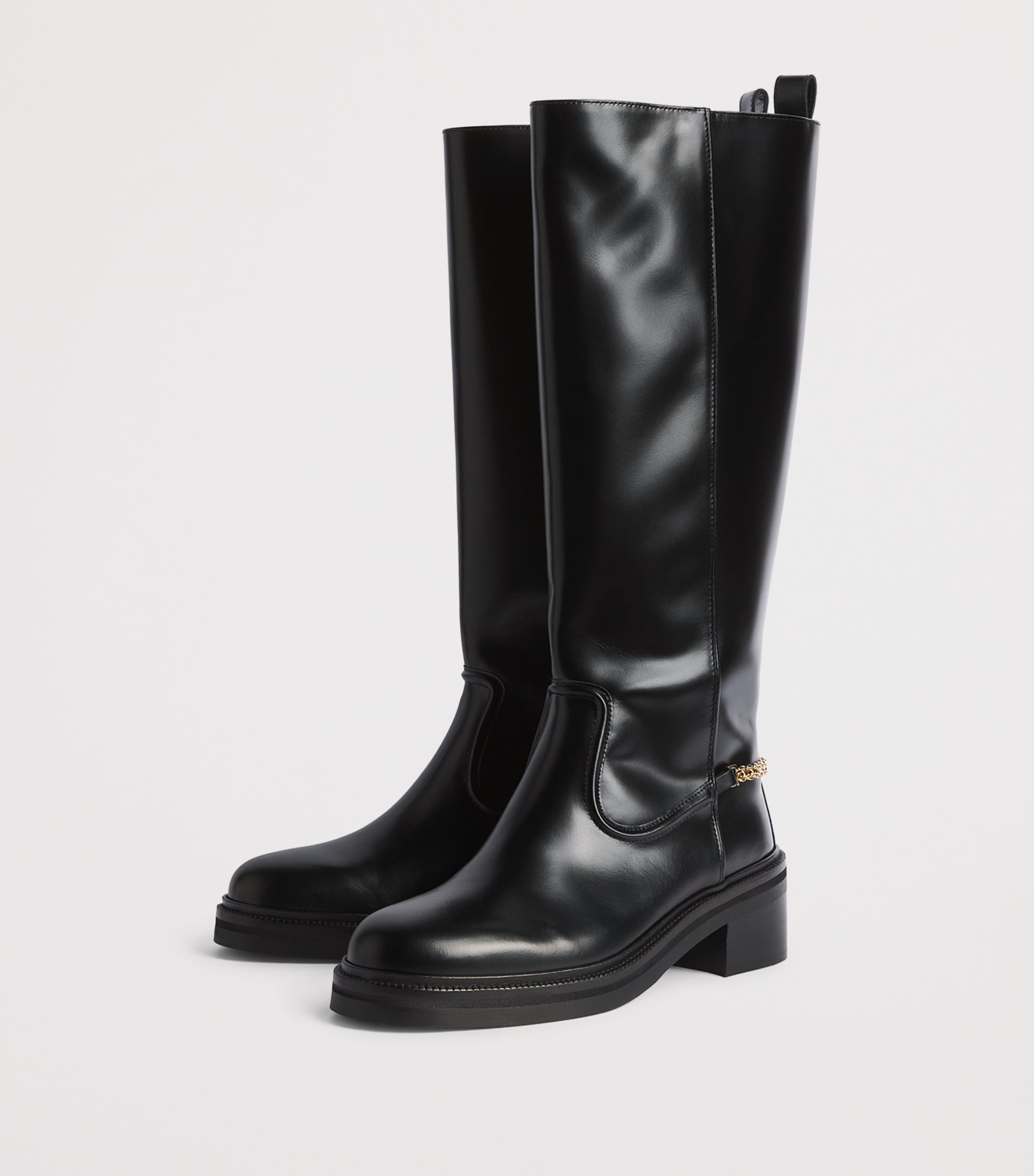 Maje Leather Embellished Knee Boots Black Image 3