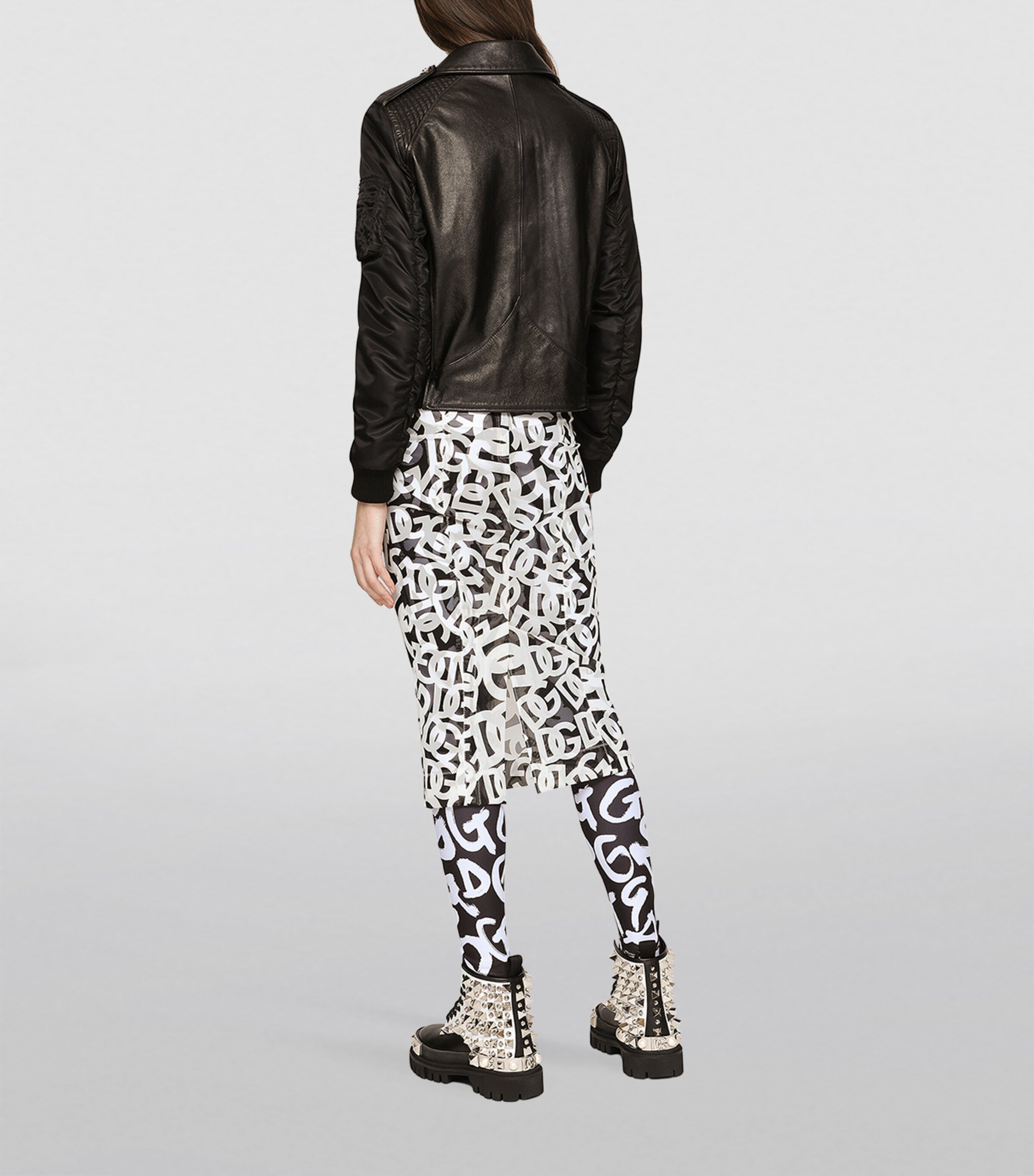 Dolce&Gabbana Womens Leather Biker Jacket Black Image 4