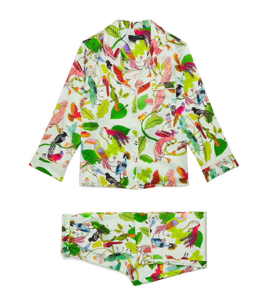 Stretch-Silk Birds of a Feather Print Pyjama Set (2-13 Years) GREEN Image 1