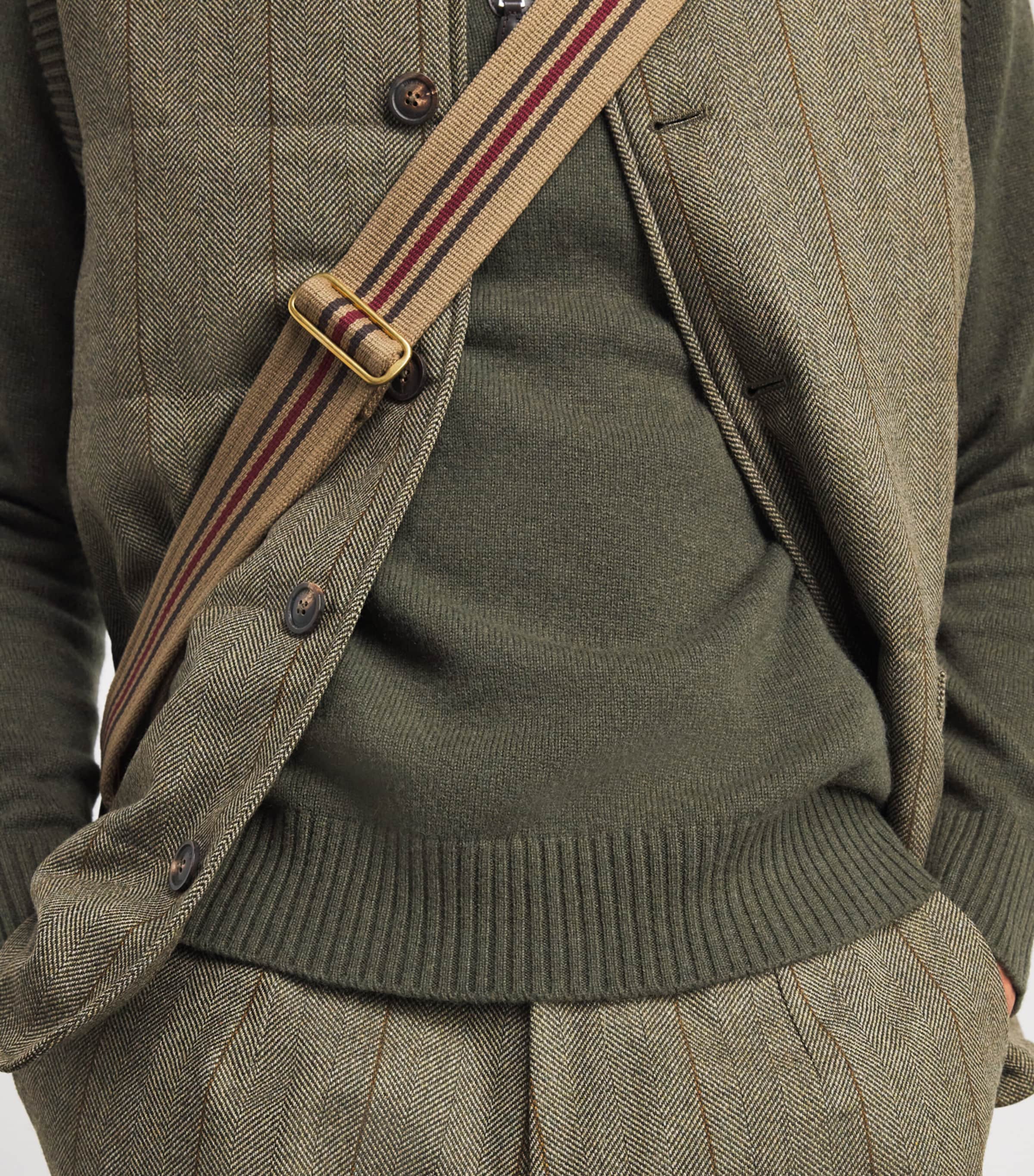 Purdey Mens Cashmere Leather Trim Quarter-Zip Sweater Loden Image 3