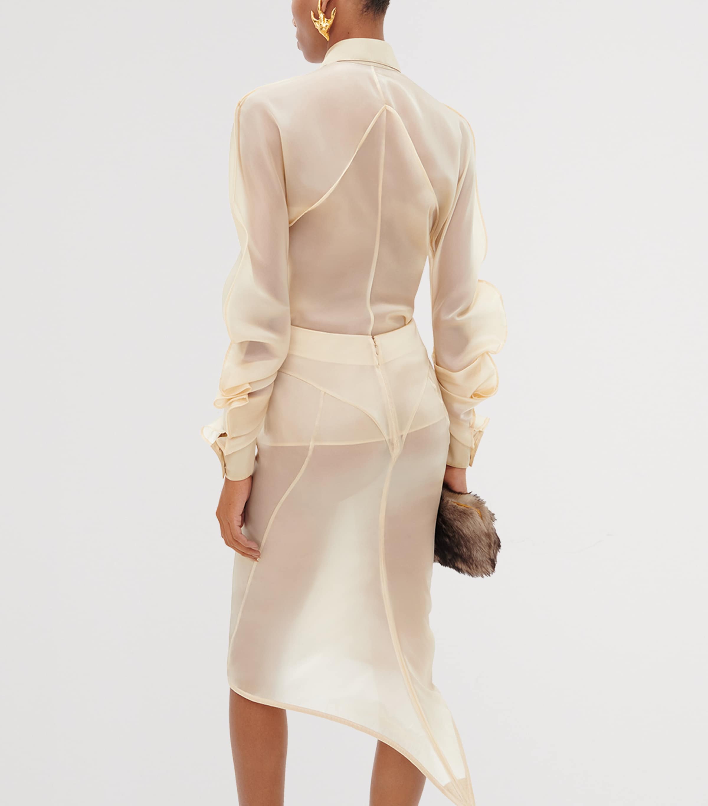 Schiaparelli Womens Sheer Demi-Lune Midi Skirt Nude Image 3