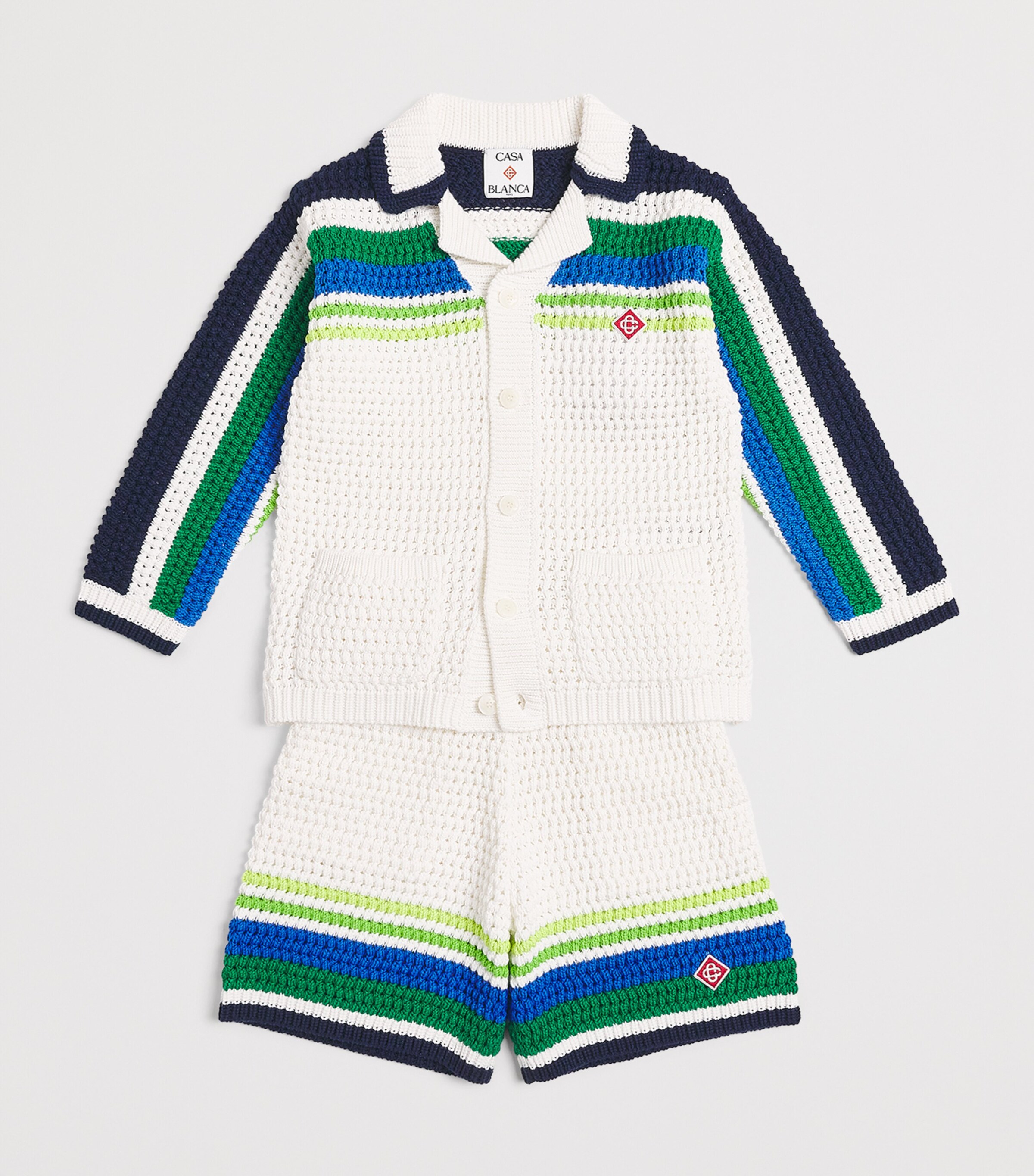 Casablanca Kids Cotton Crochet Stripe Shirt (3-14 Years) Tennis Stripe Image 3