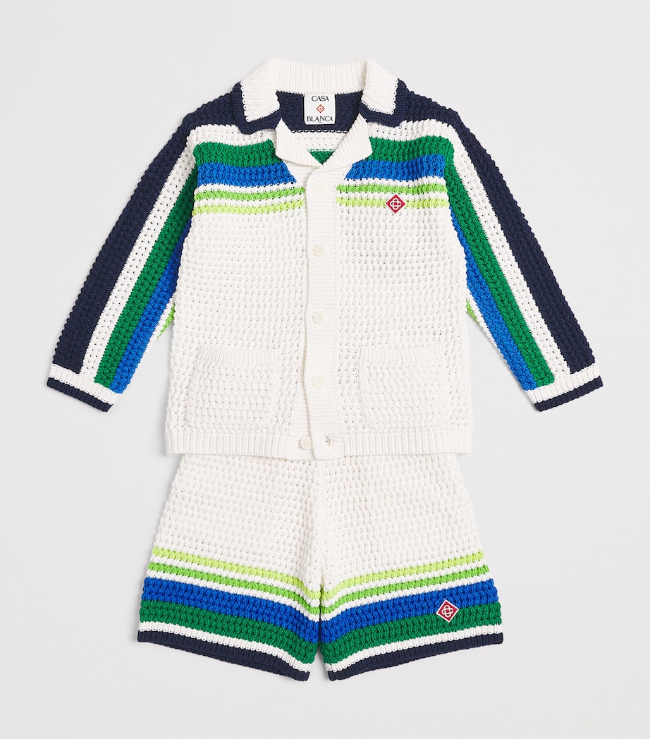 Casablanca Kids Cotton Crochet Stripe Shirt (3-14 Years) Tennis Stripe Image 3
