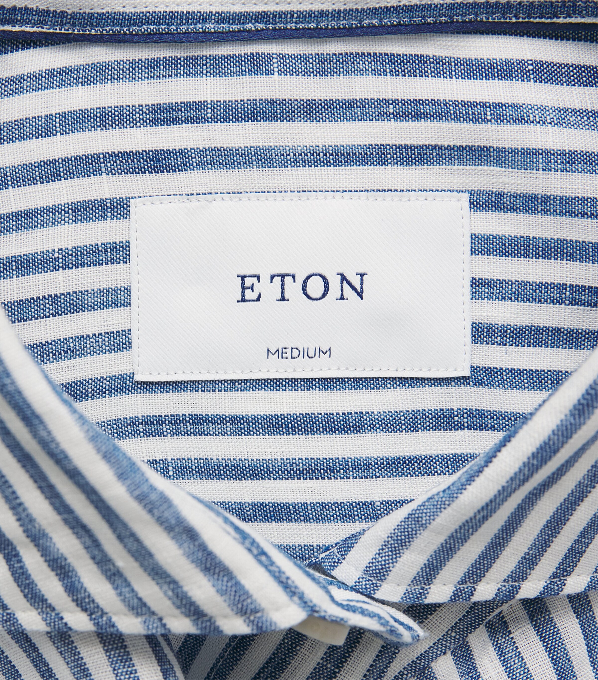 Eton Mens Linen Stripe Shirt Dark Blue Image 6