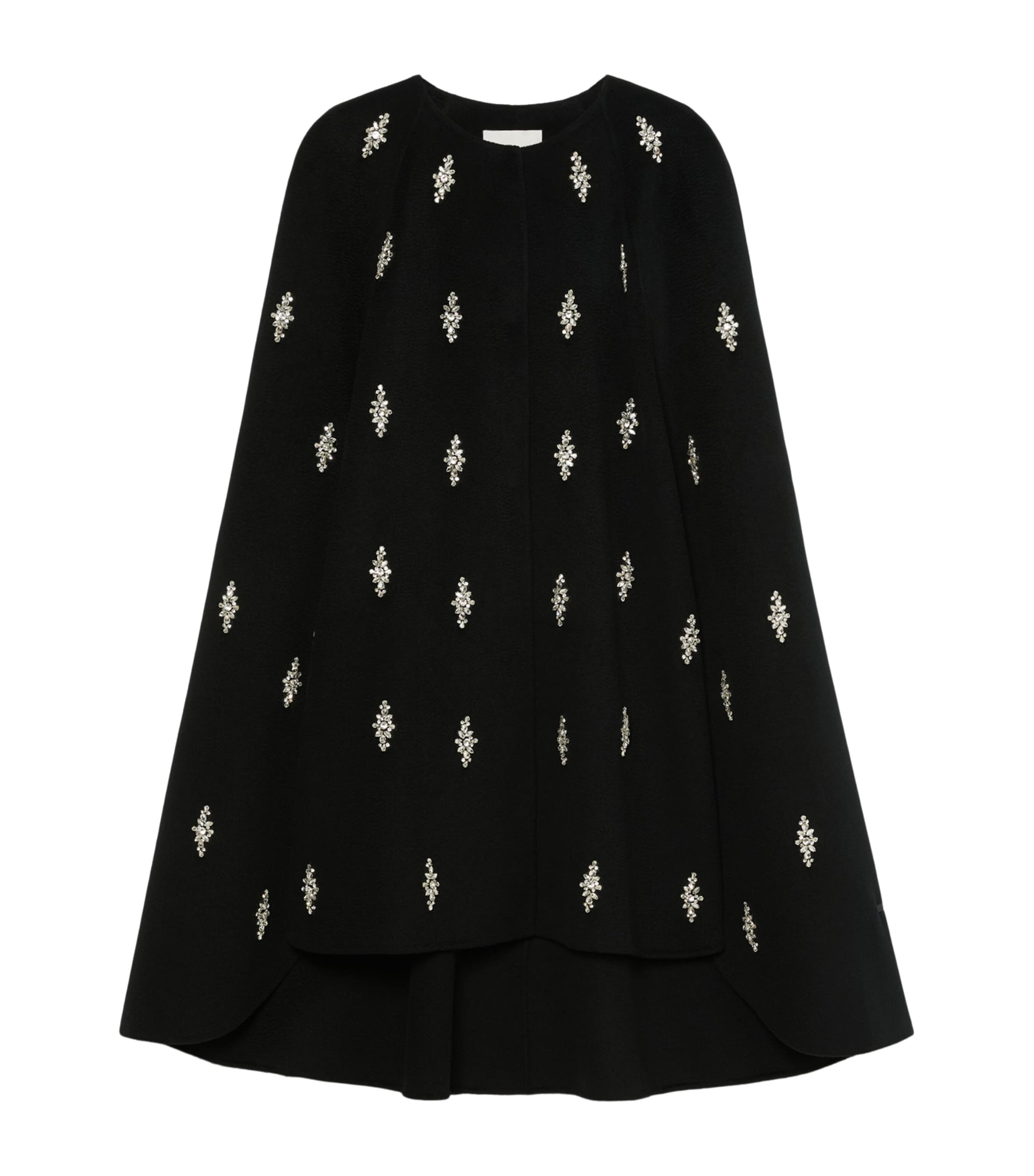 Marina Rinaldi Virgin Wool Embellished Cape Coat In Black