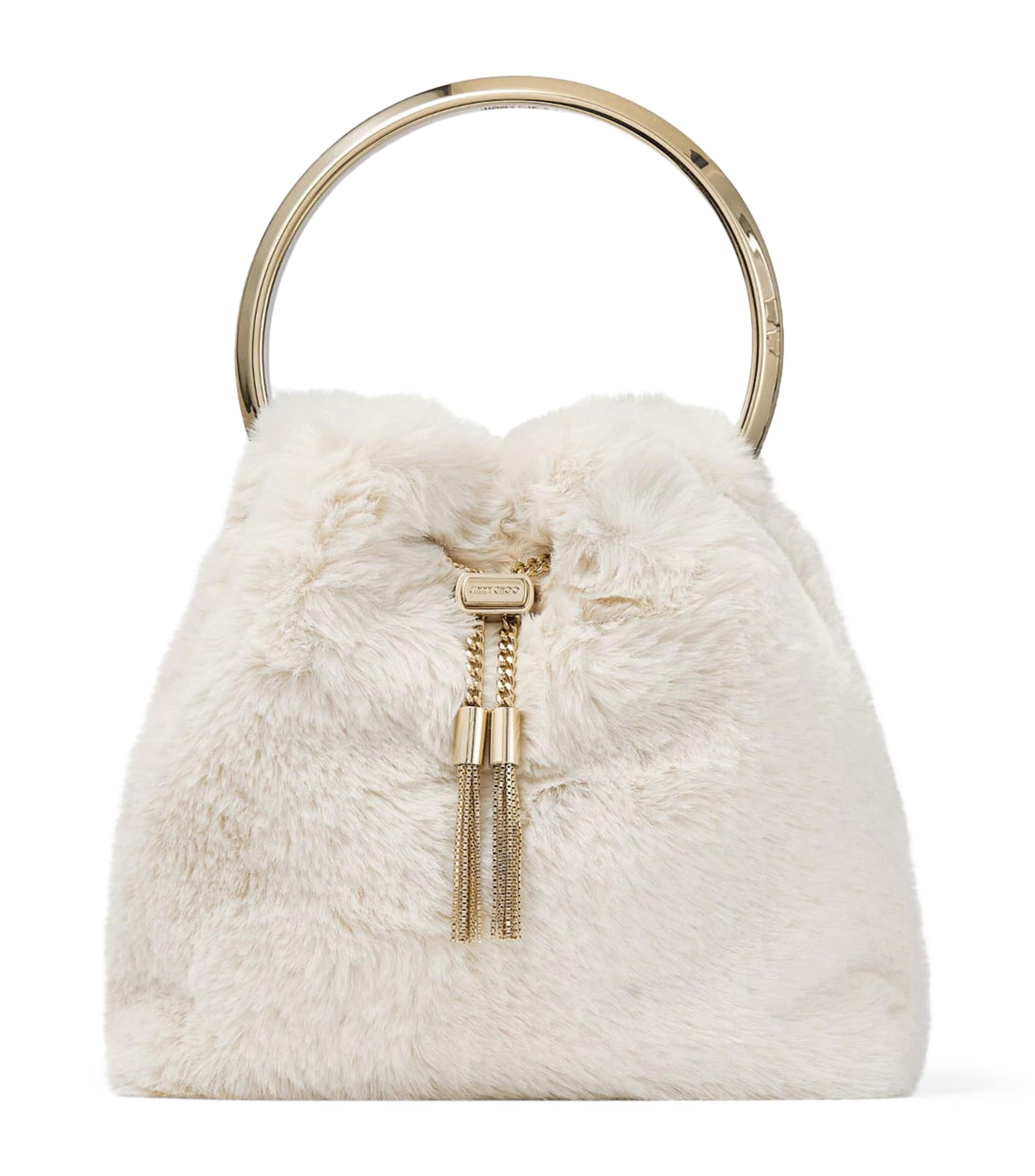 Jimmy Choo Faux Fur Bon Bon Top-handle Bag In White