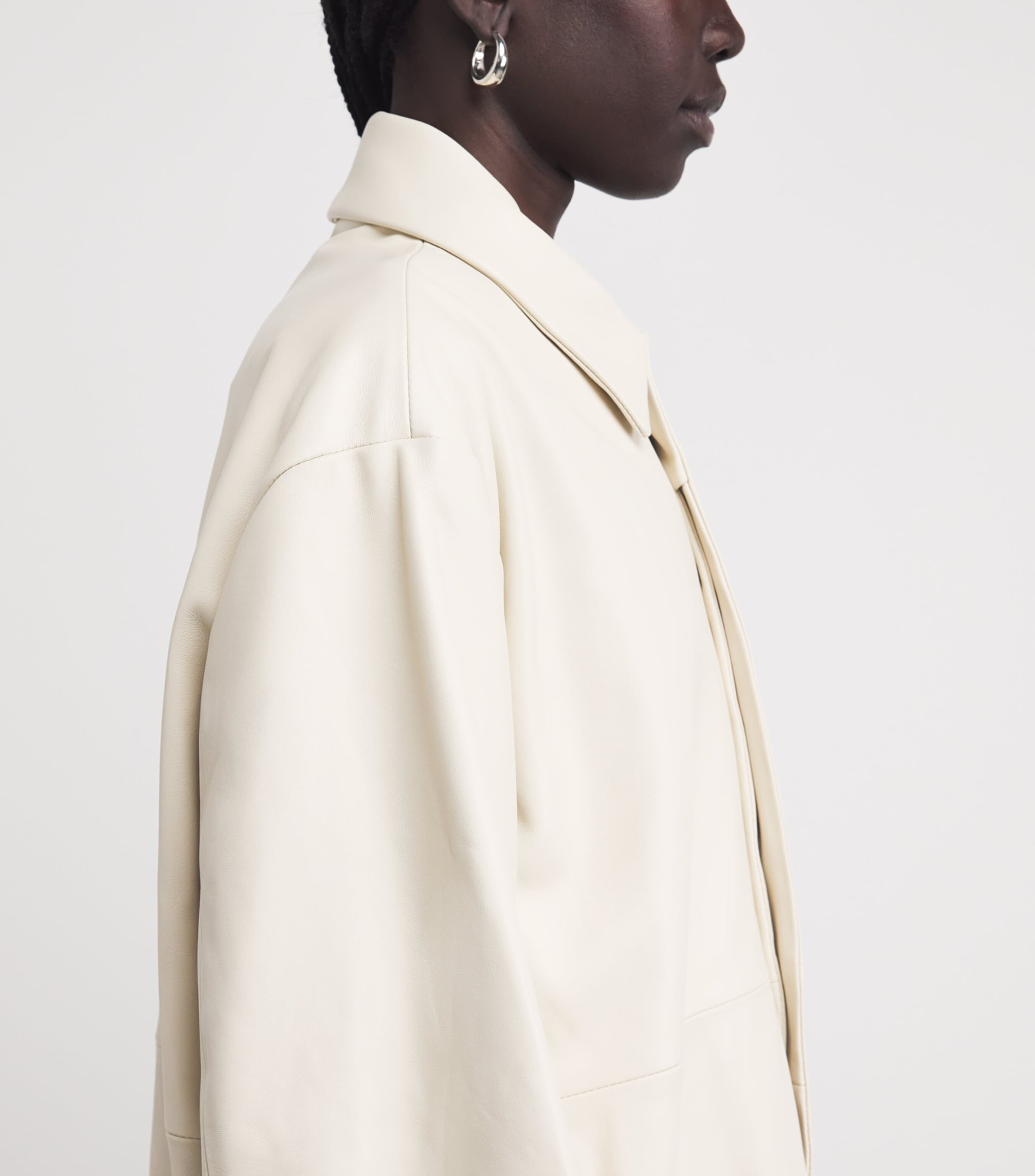 Lauren Manoogian Womens Nappa Leather Car Coat Ecru Image 3